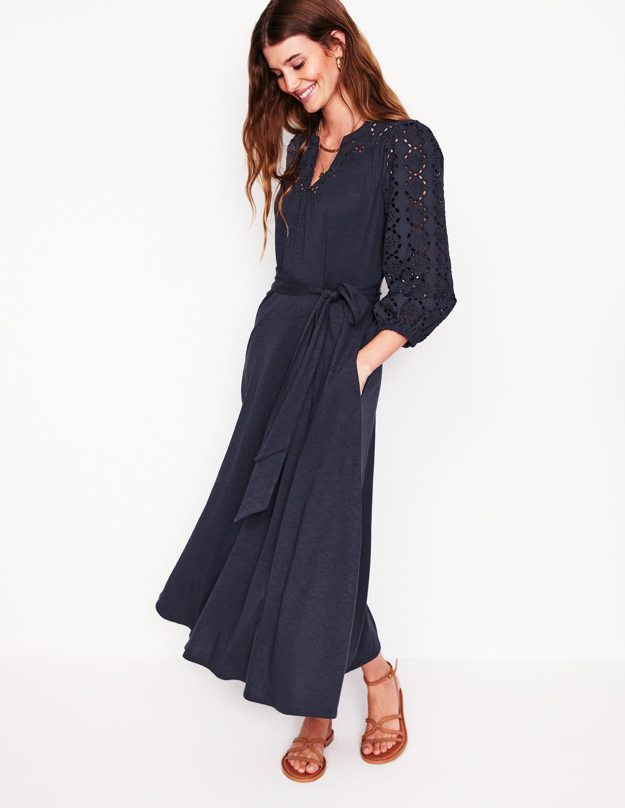 Eden Broderie Jersey Dress-Navy - Image 4