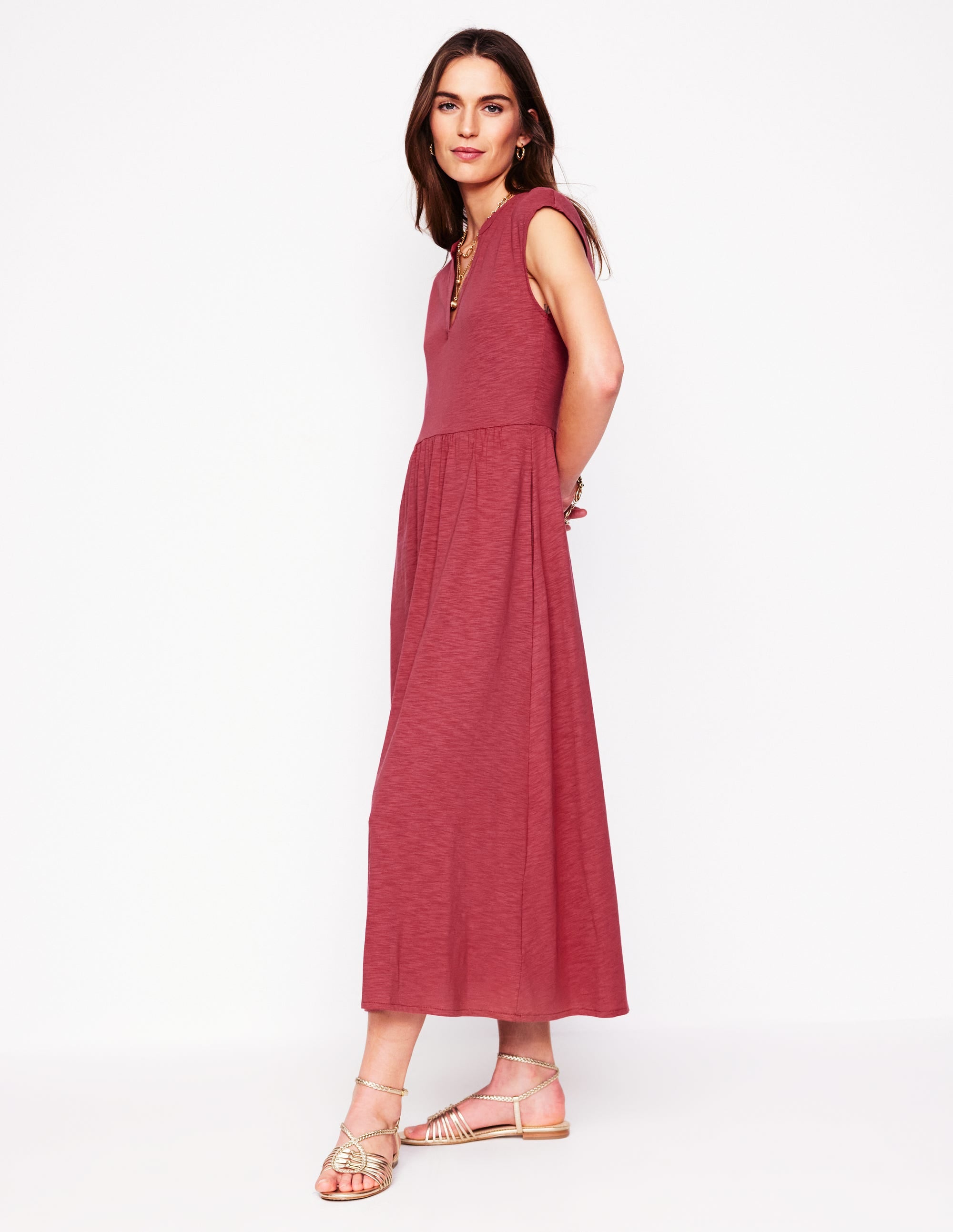 Chloe Jersey Midi Dress-Terracotta Red - Image 1