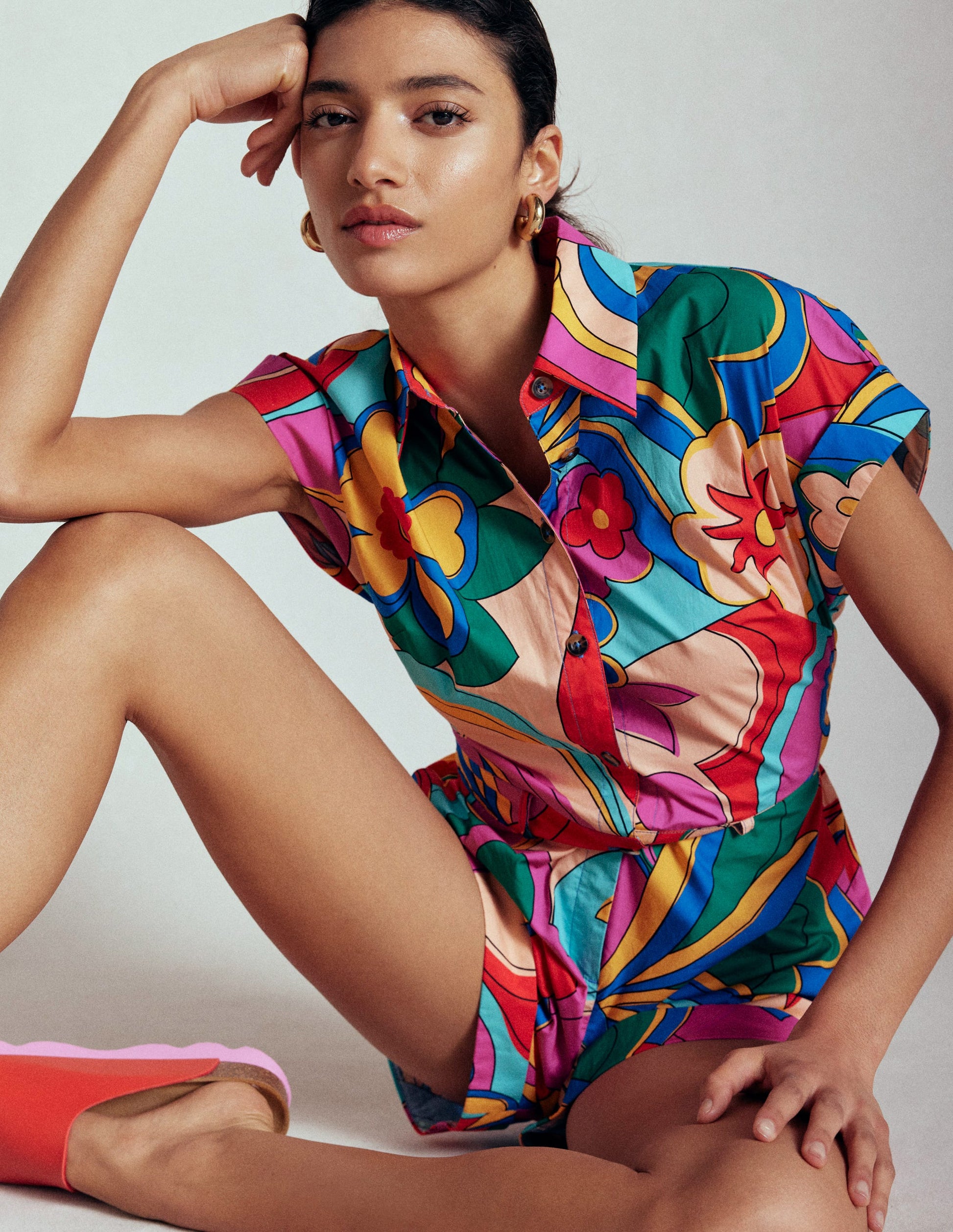 Casual Cotton Playsuit-Multi, Blossomy Pop-6