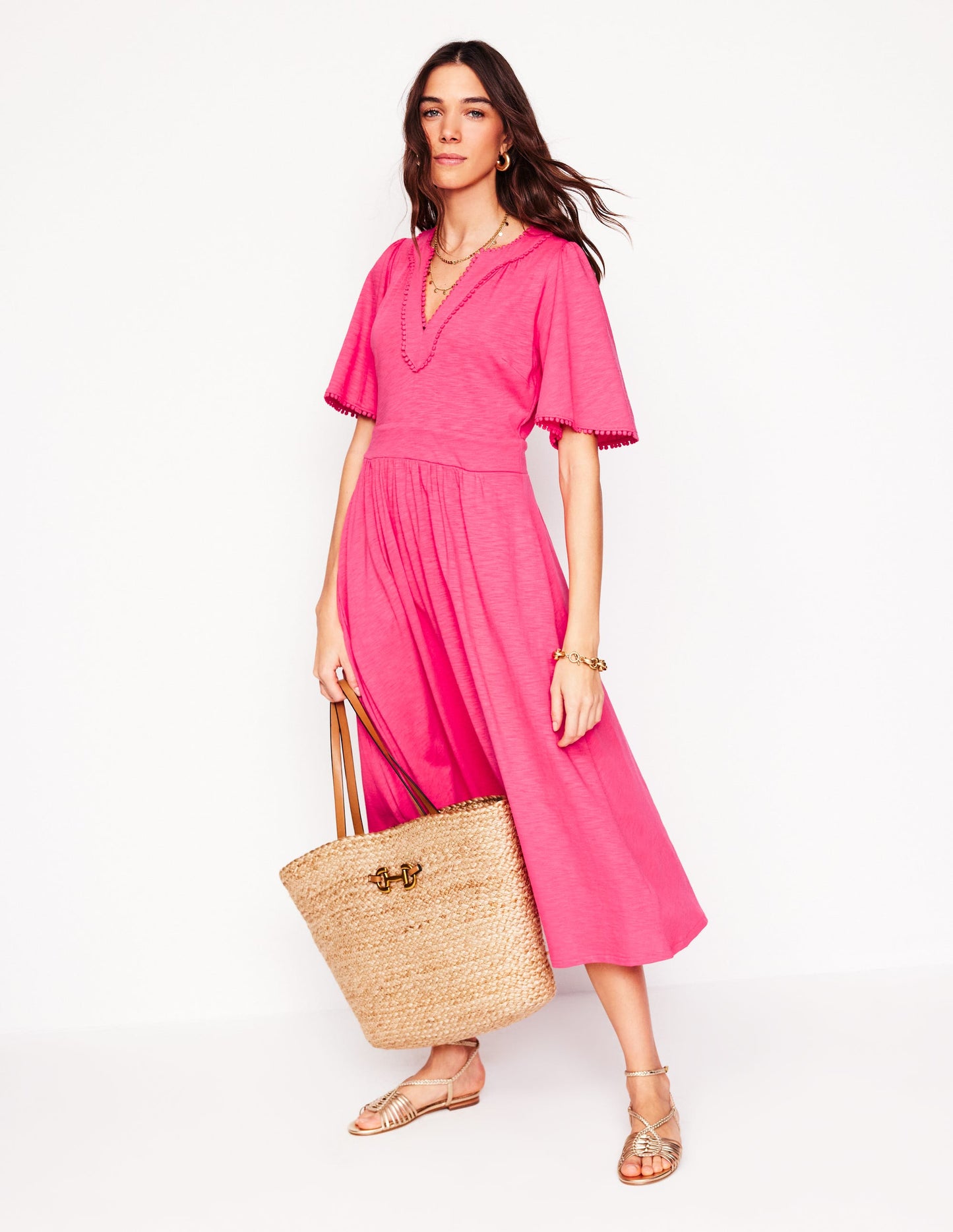 Maddie Trim Jersey Dress-Camelia Pink