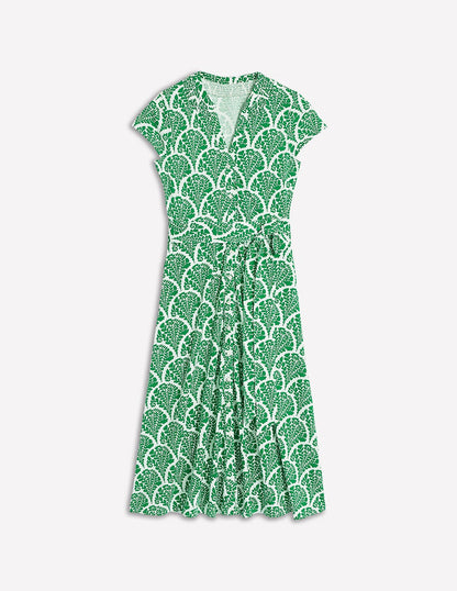 Sara Jersey Shirt Dress-Rich Emerald, Blossomy-5