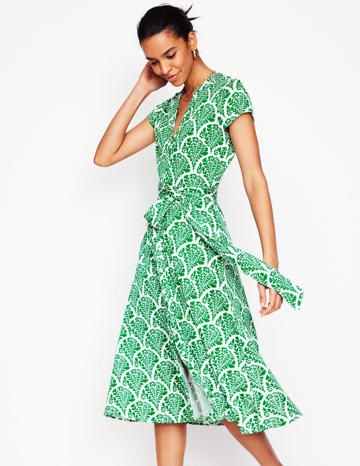 Sara Jersey Shirt Dress-Rich Emerald, Blossomy - Image 1