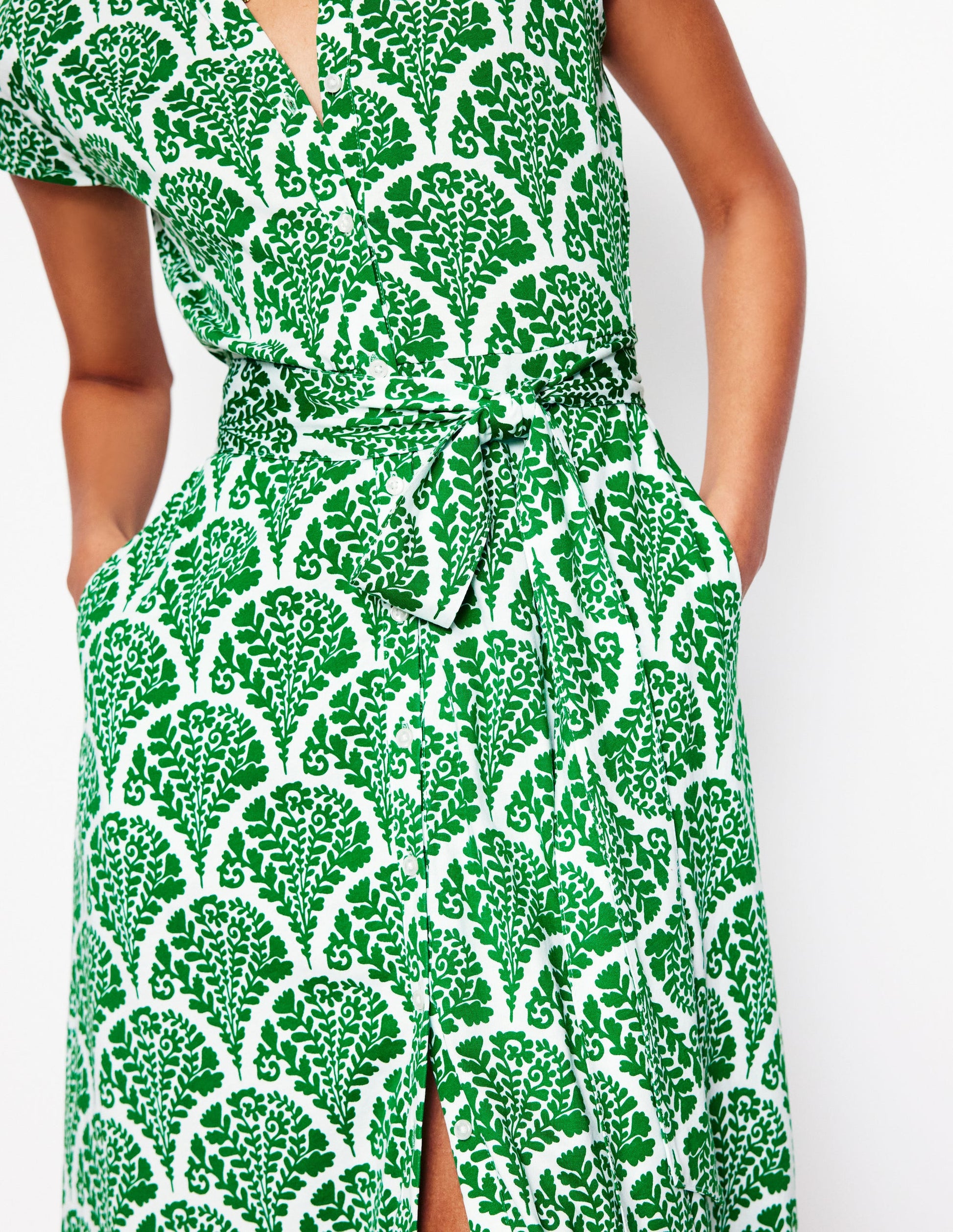 Sara Jersey Shirt Dress-Rich Emerald, Blossomy-2