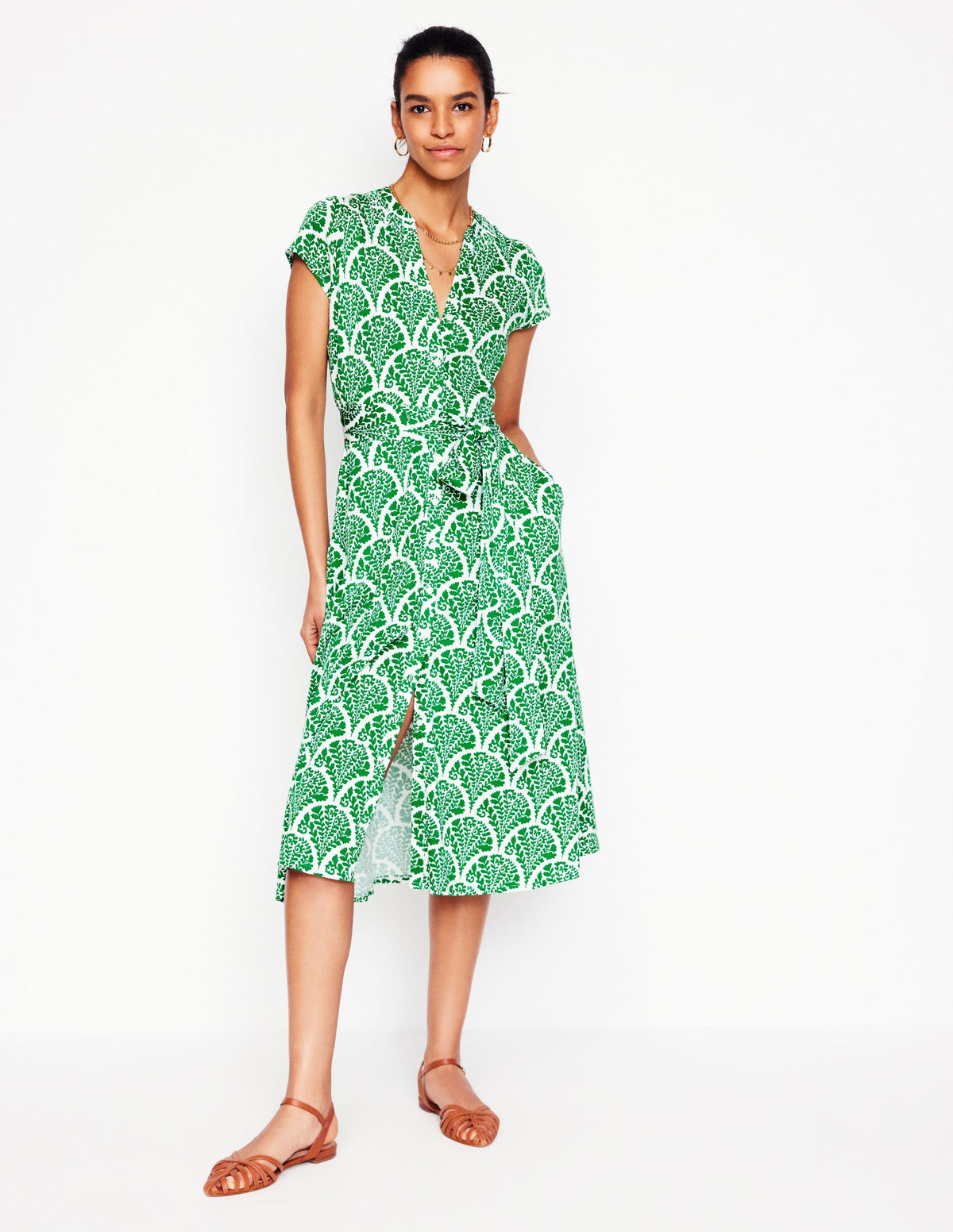 Sara Jersey Shirt Dress-Rich Emerald, Blossomy - Image 4