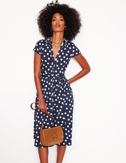 Sara Jersey Shirt Dress-French Navy, Abstract Dot