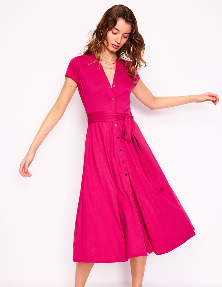 Sara Jersey Shirt Dress-Cherry Jam