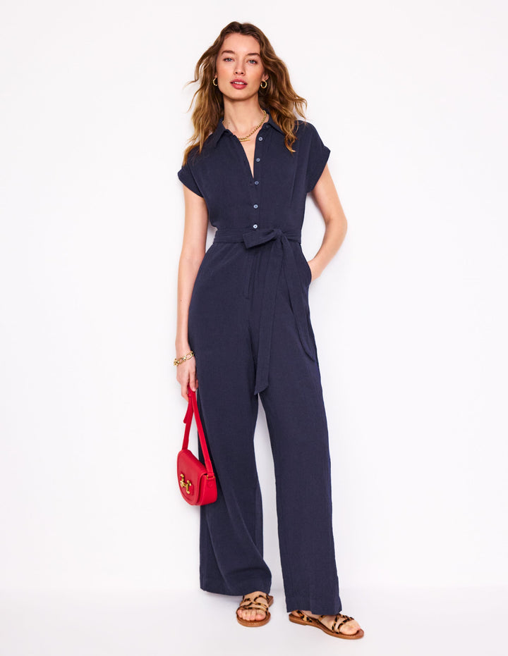 Colette Double Cloth Jumpsuit-Navy