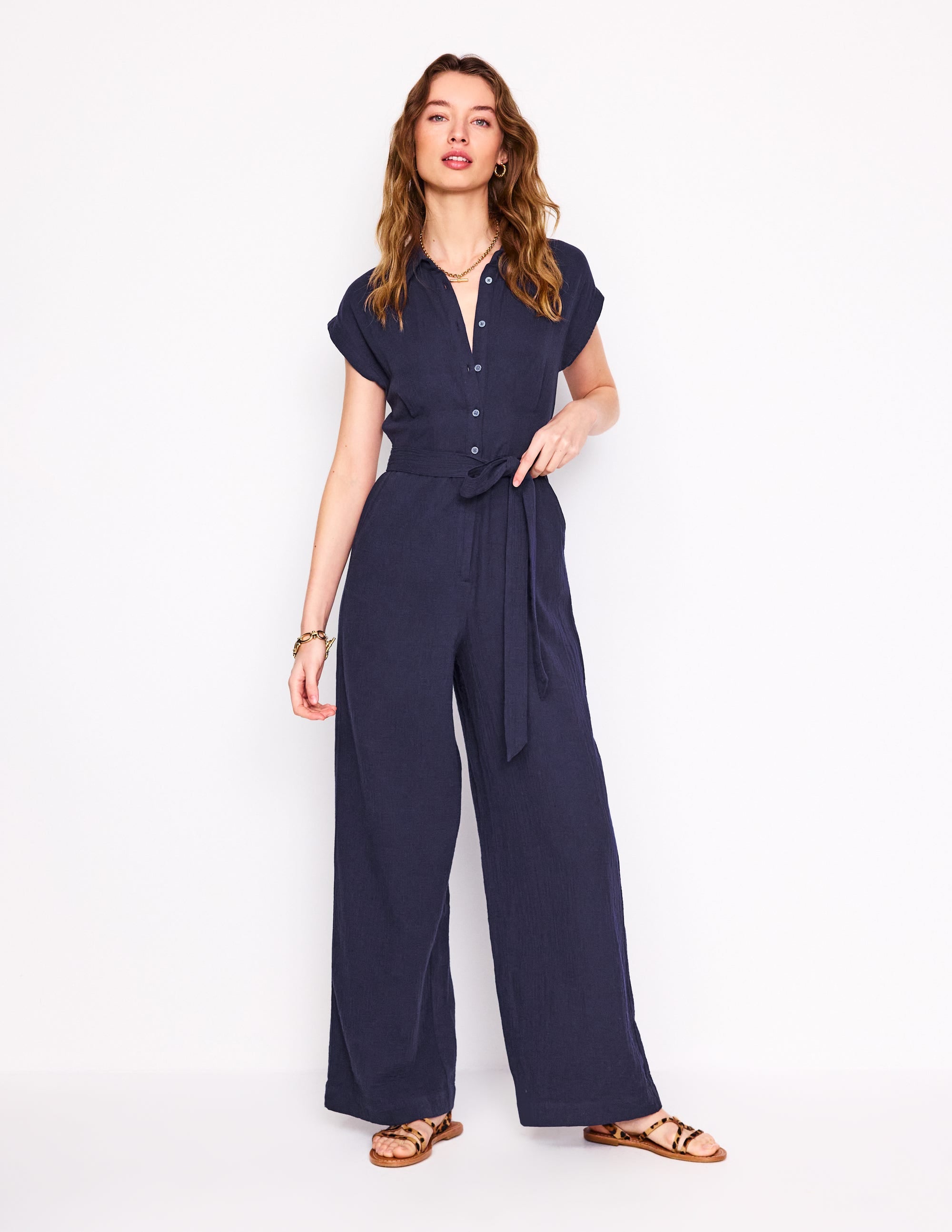 Colette Double Cloth Jumpsuit-Navy | Boden USA