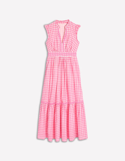 Wren Tiered Midi Dress-Salmon Pink Gingham-5