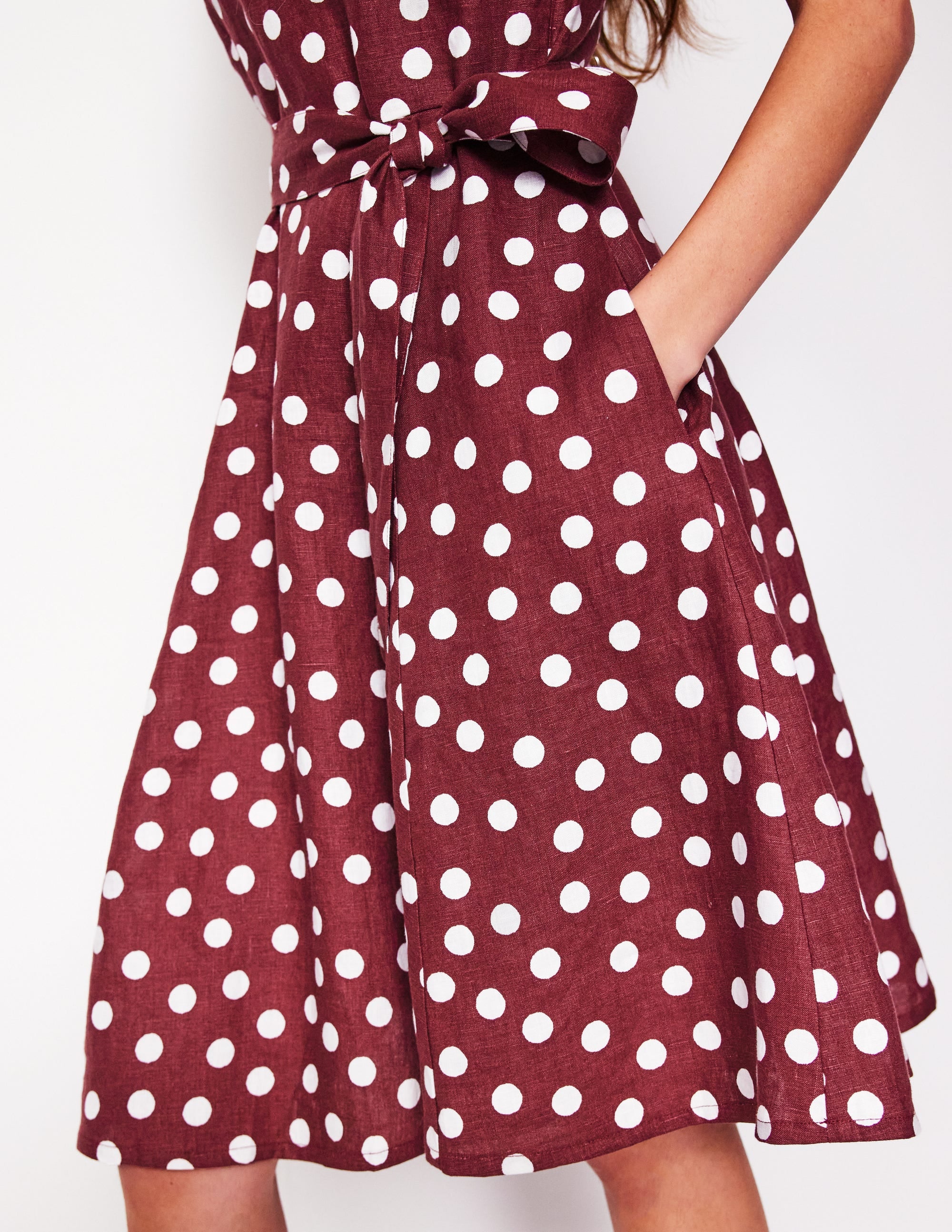 Anya Sleeveless Linen Dress-Chestnut, Abstract Dot - Image 2