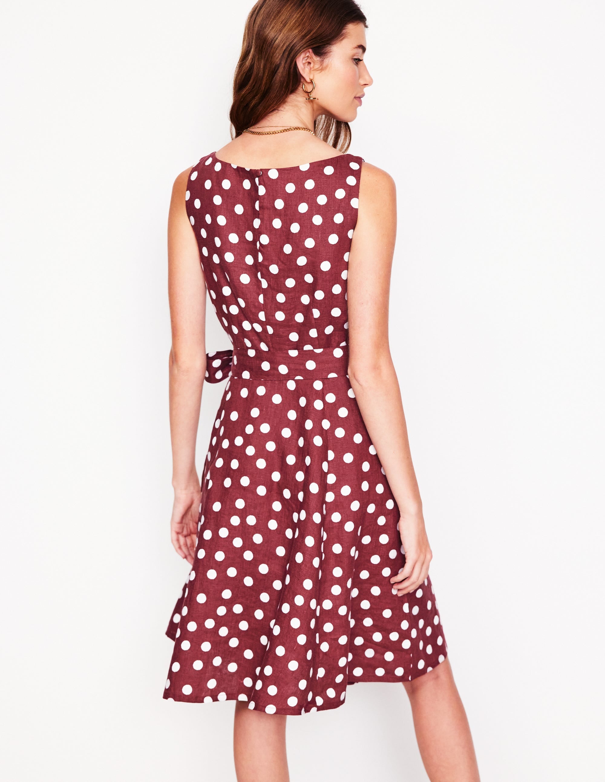 Anya Sleeveless Linen Dress-Chestnut, Abstract Dot - Image 3