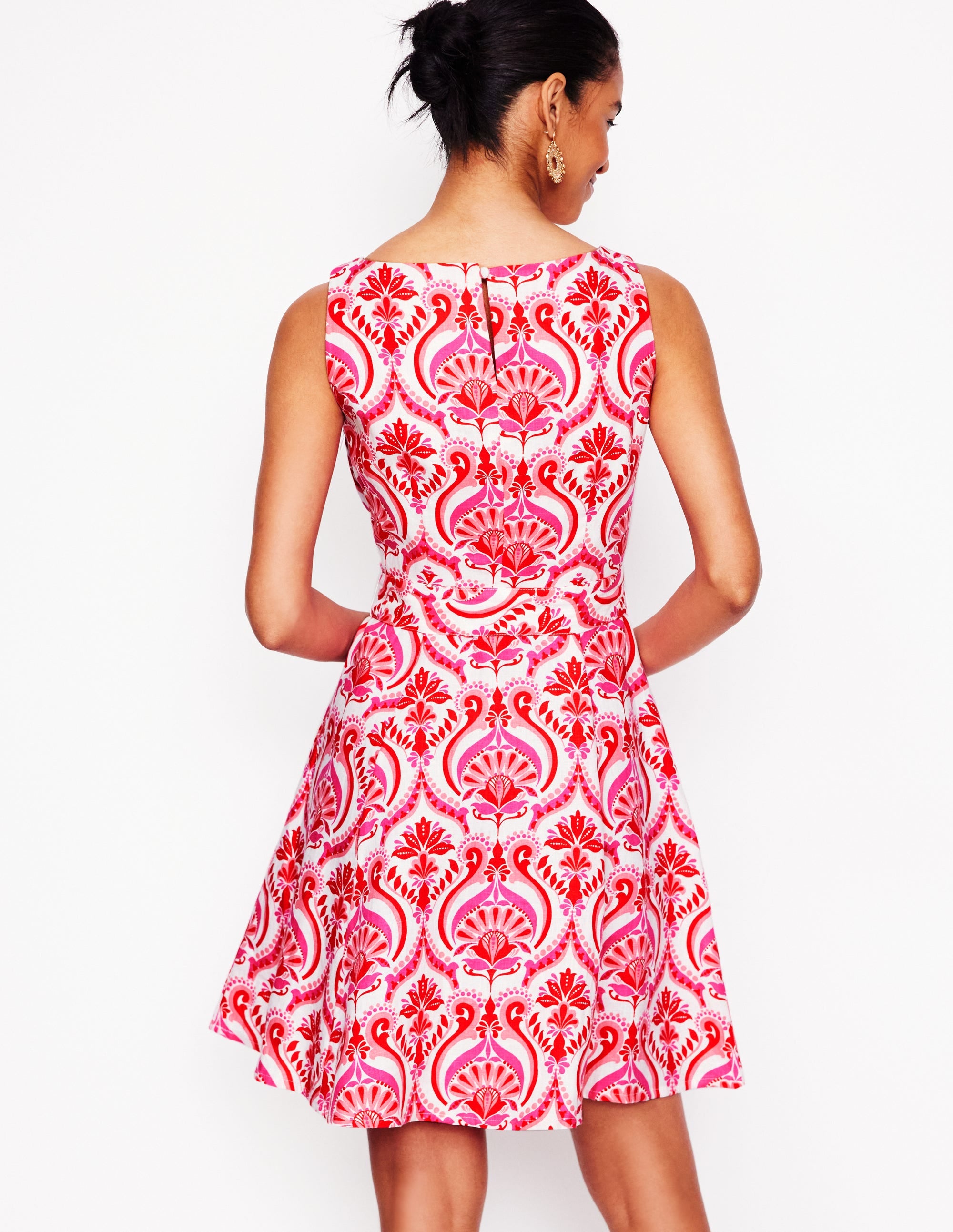 Anya Sleeveless Linen Dress-Poppy Red, Ornamental Floral - Image 3