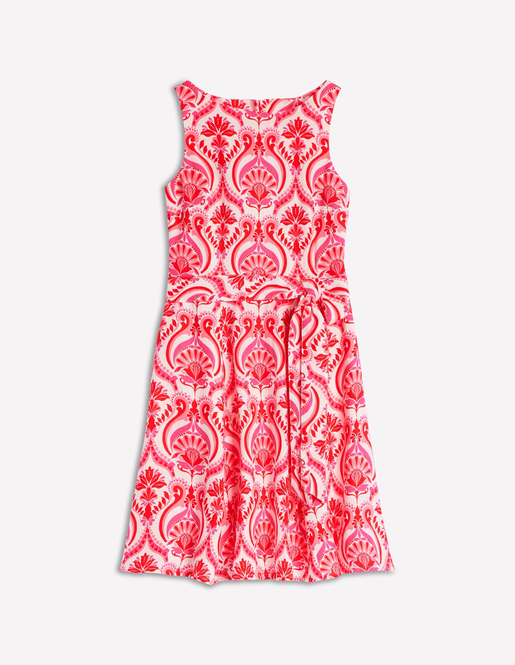 Anya Sleeveless Linen Dress-Poppy Red, Ornamental Floral - Image 5