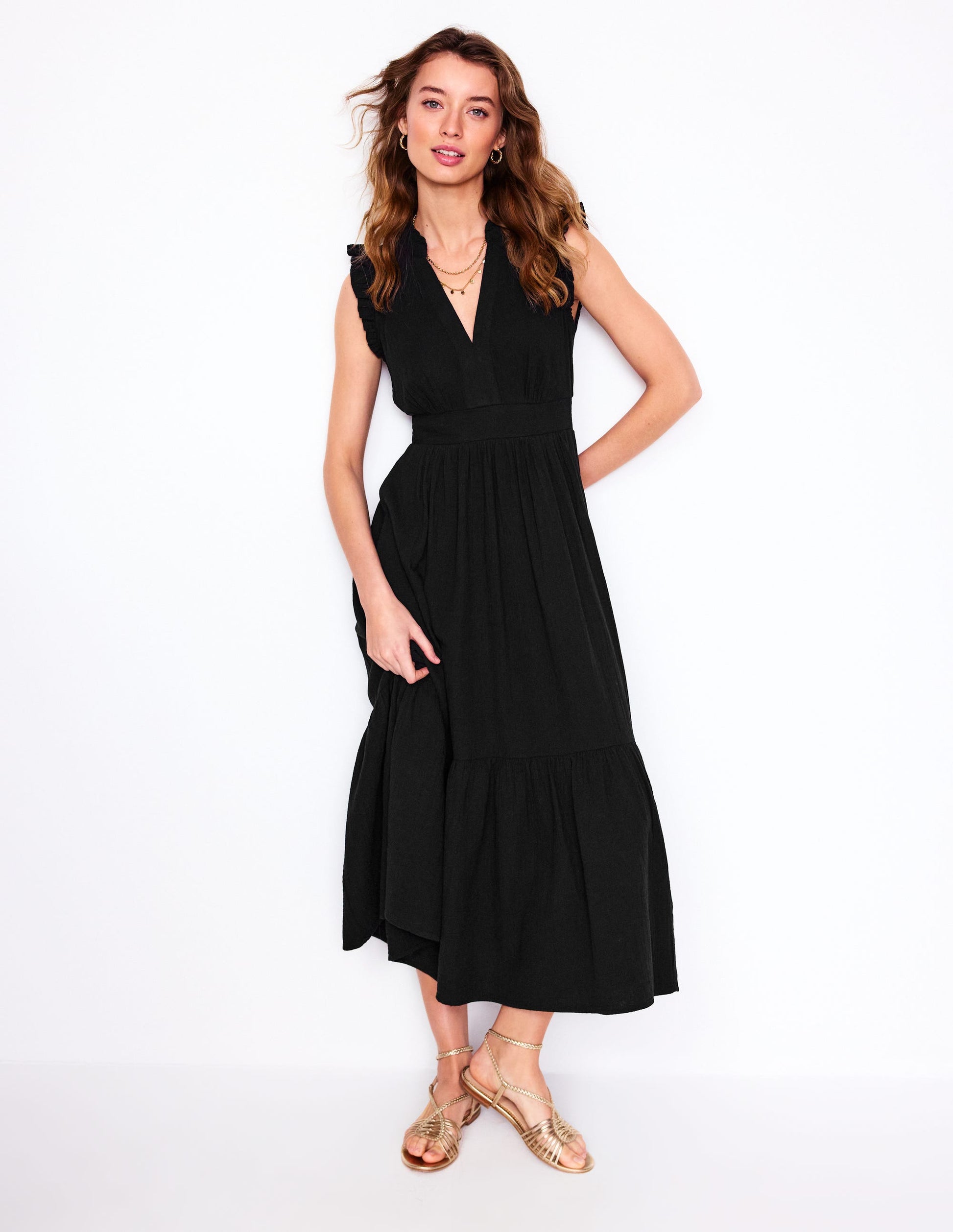 Wren Double Cloth Midi Dress-Black Boden USA1