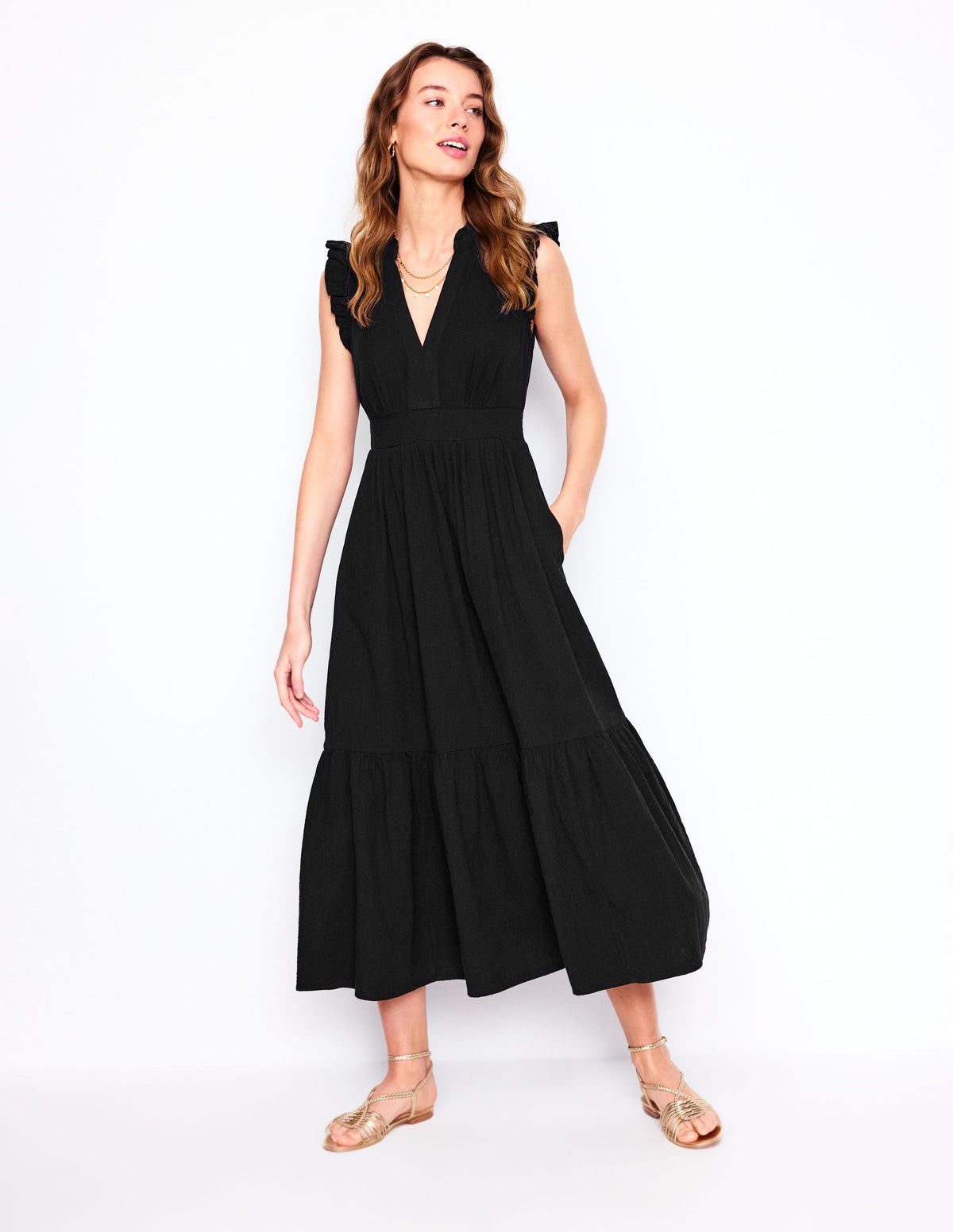 Wren Double Cloth Midi Dress-Black - Image 4