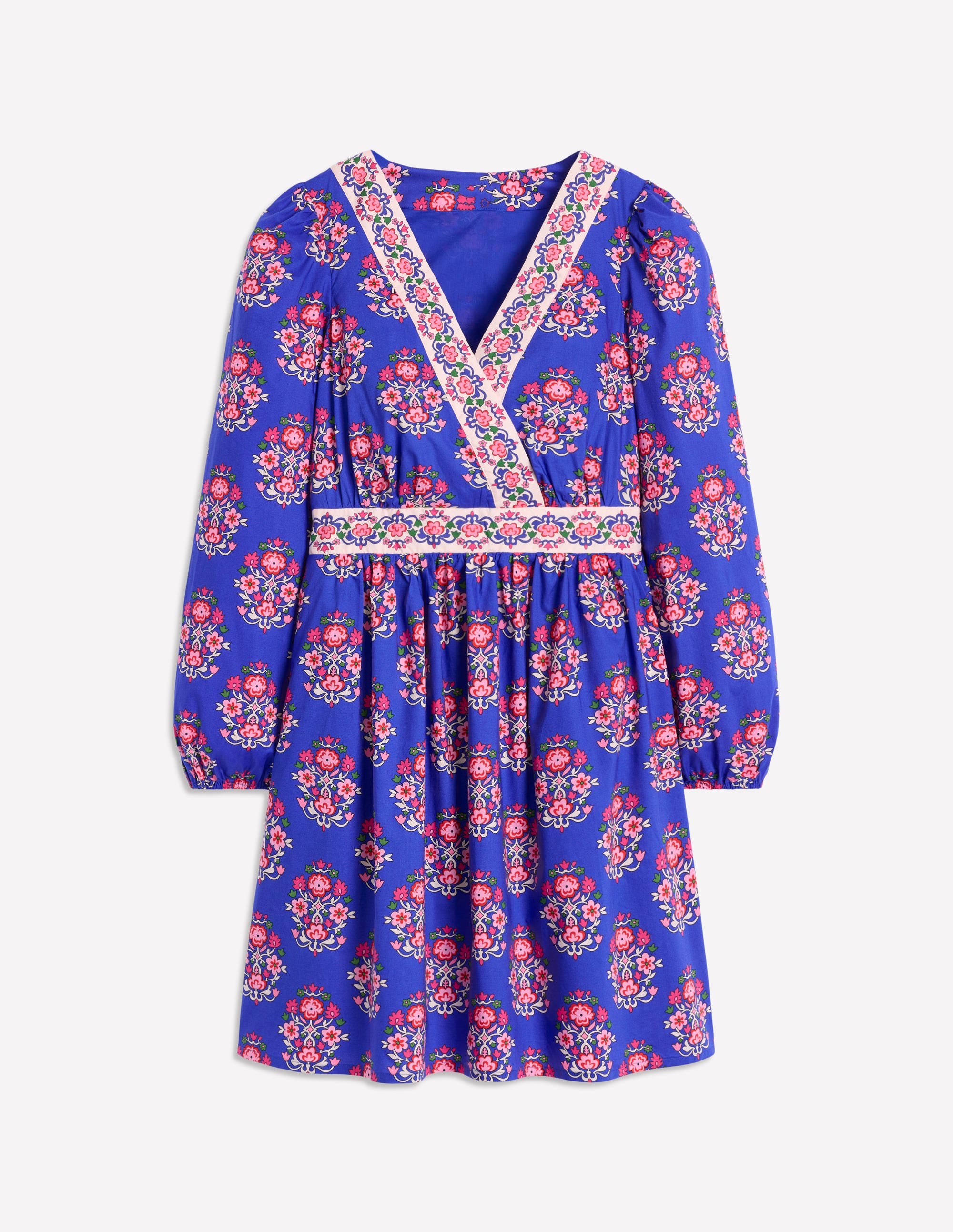 Mya Cotton Short Dress-Bright Blue, Wildflower Stamp - Image 4