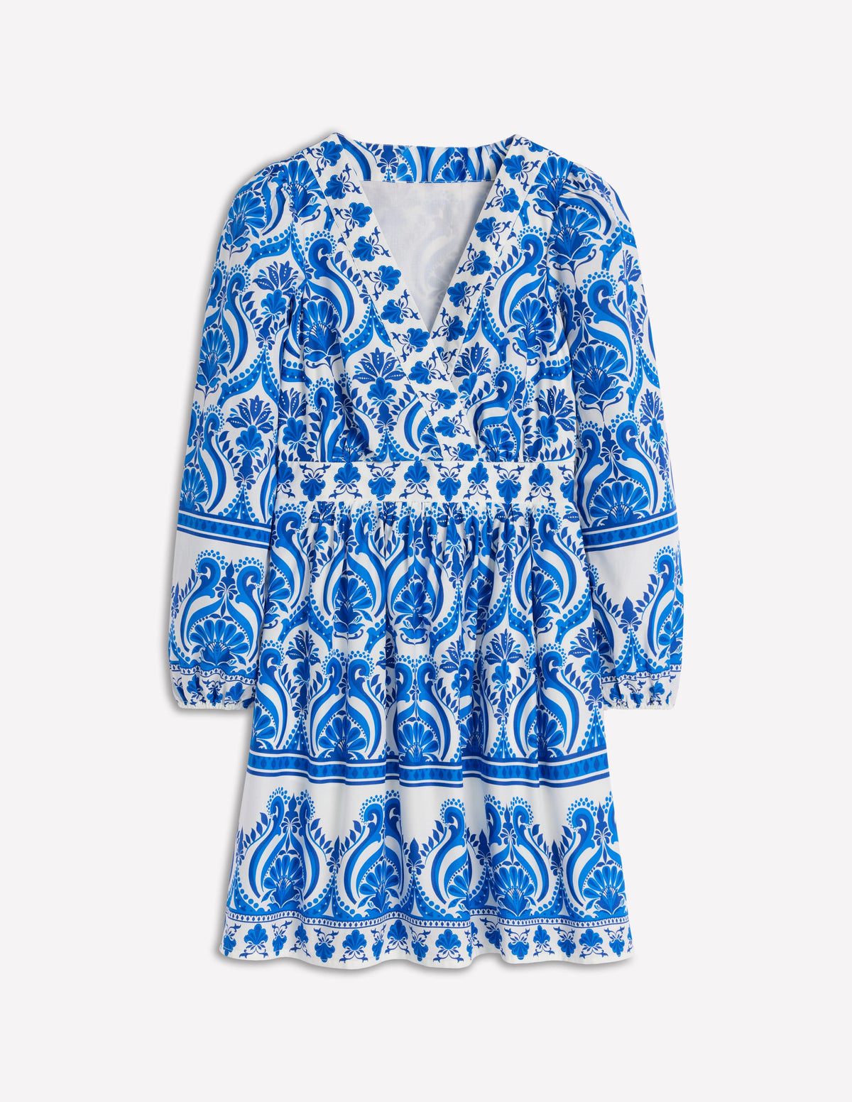 Mya Cotton Short Dress-Blue, Ornamental Floral - Image 7