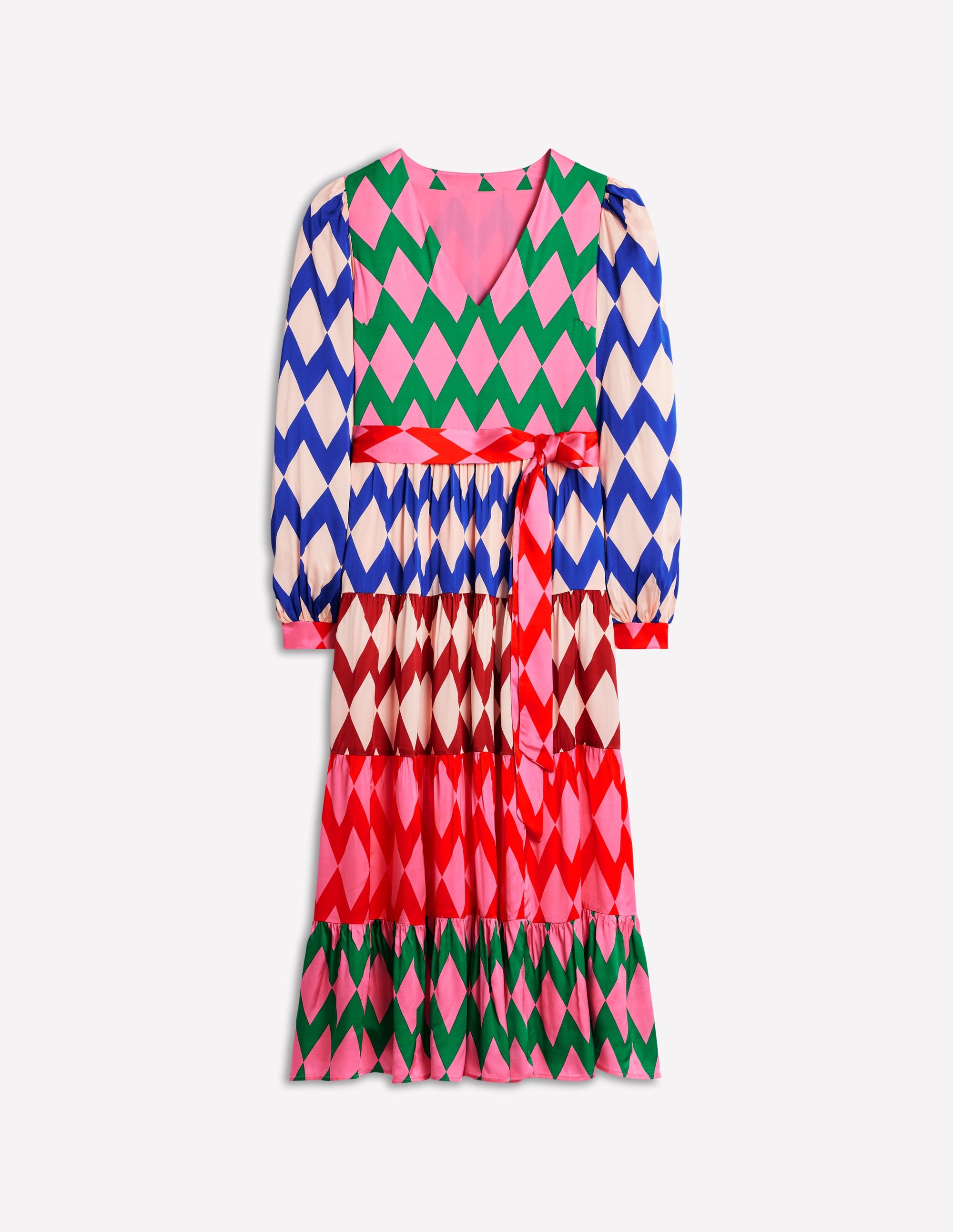 V-Neck Tiered Dress-Multi, Diamond Stripe - Image 6