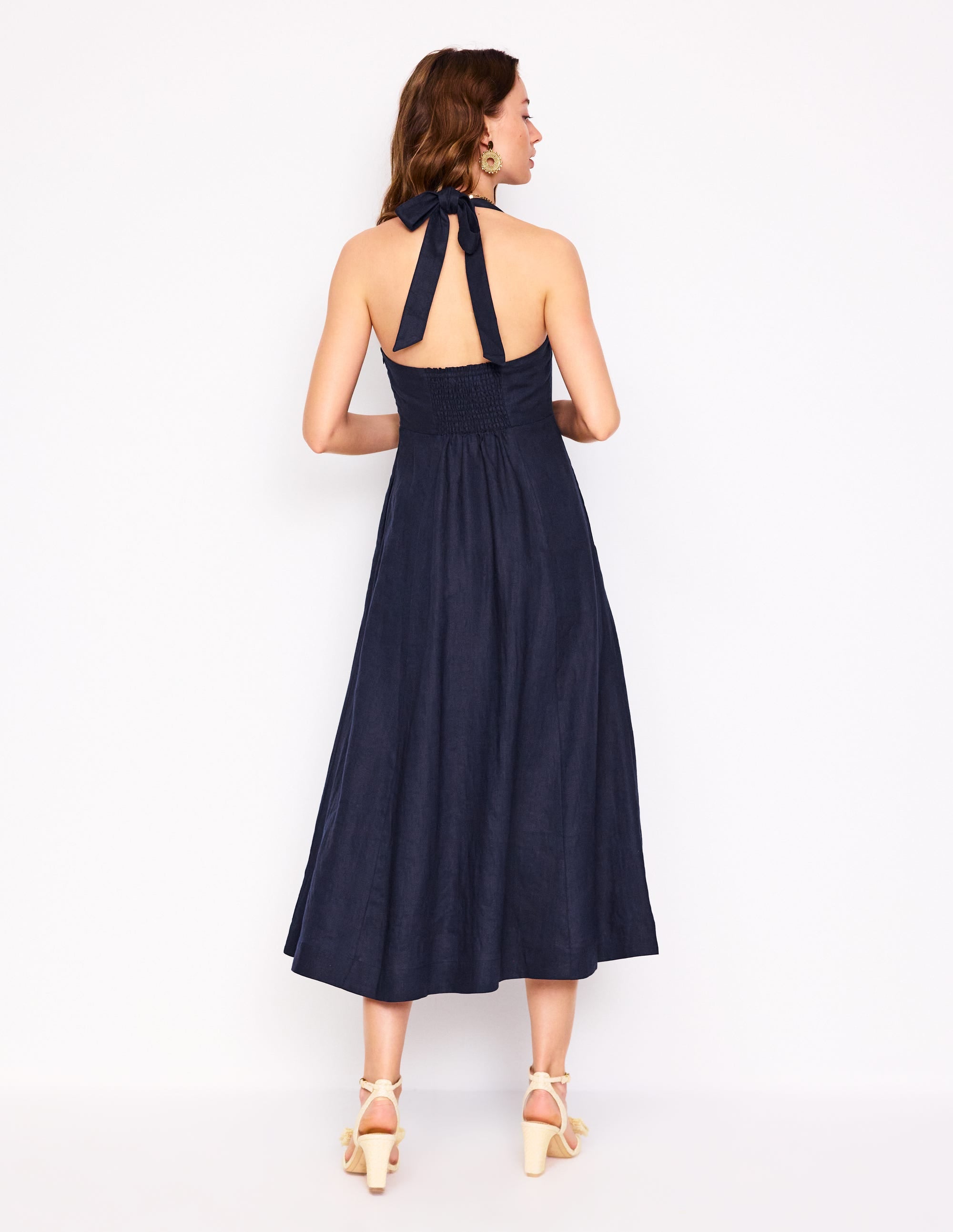 Halter Linen Dress-Navy - Image 3