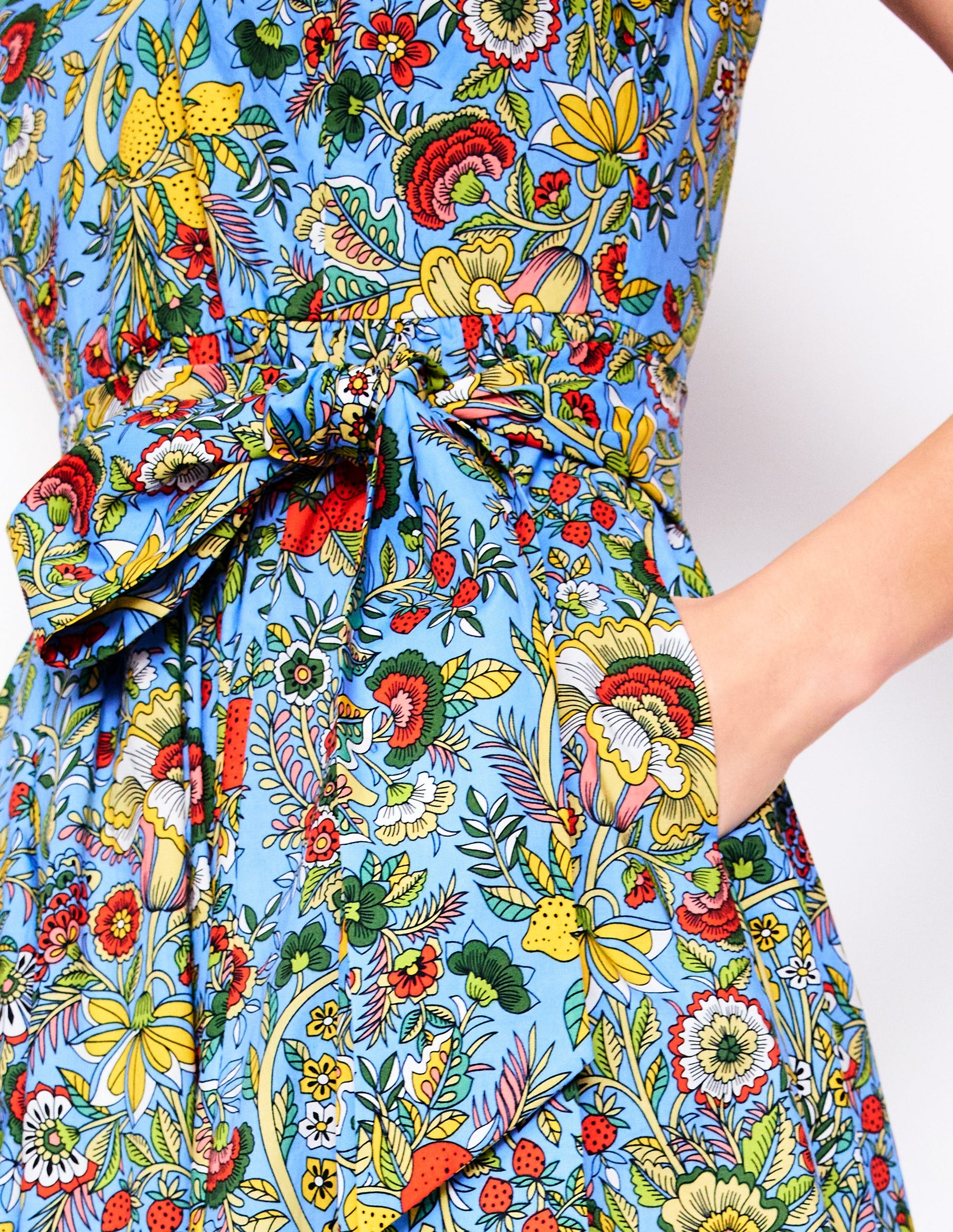 V-Neck Belted Flare Dress-Multi, Citrus Vine-2