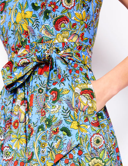 V-Neck Belted Flare Dress-Multi, Citrus Vine-2