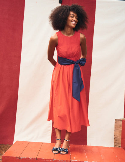 Pleated Sleeveless Dress-Poppy Red-2