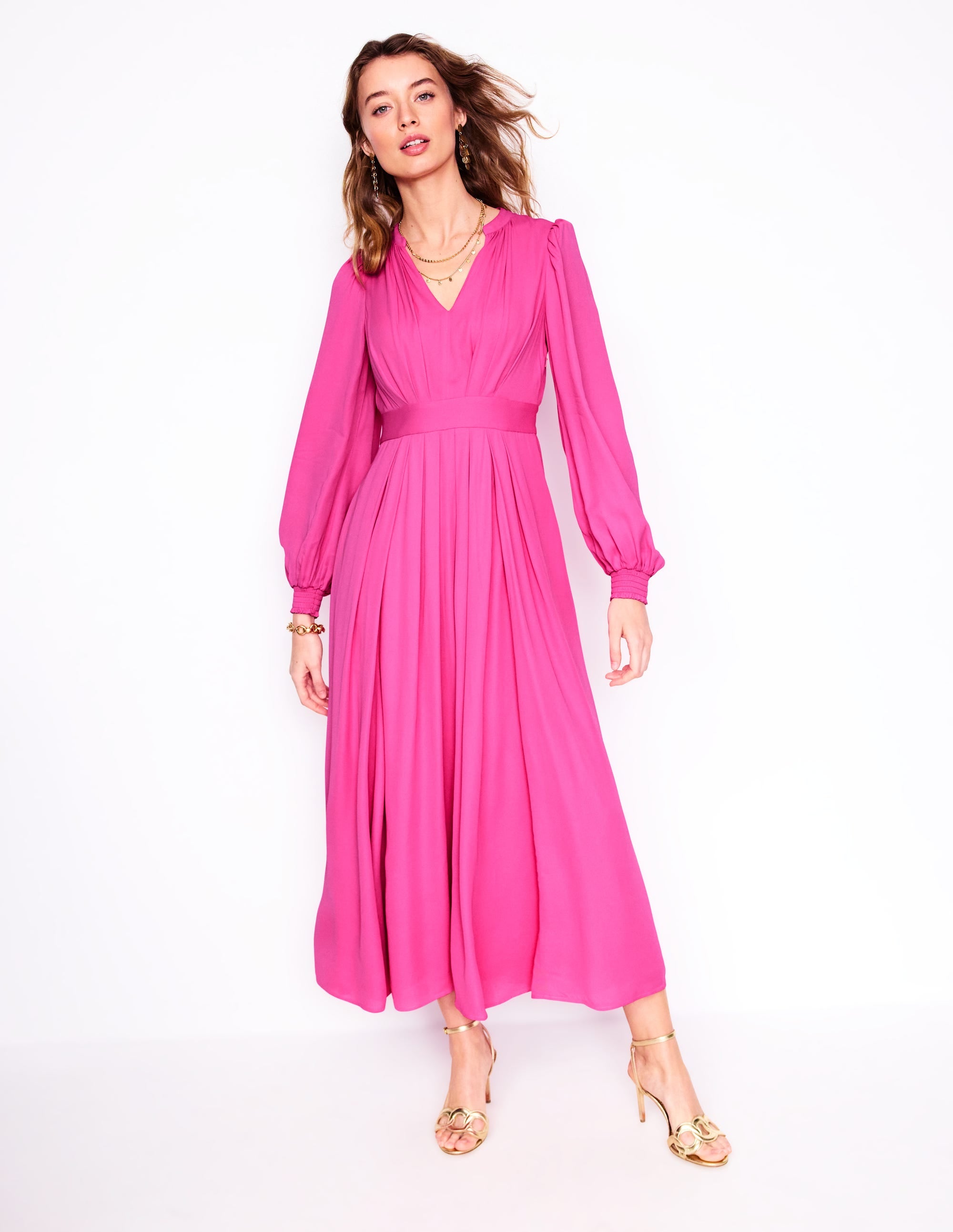 Pleat Detail Blouson Dress-Cosmos Pink - Image 1