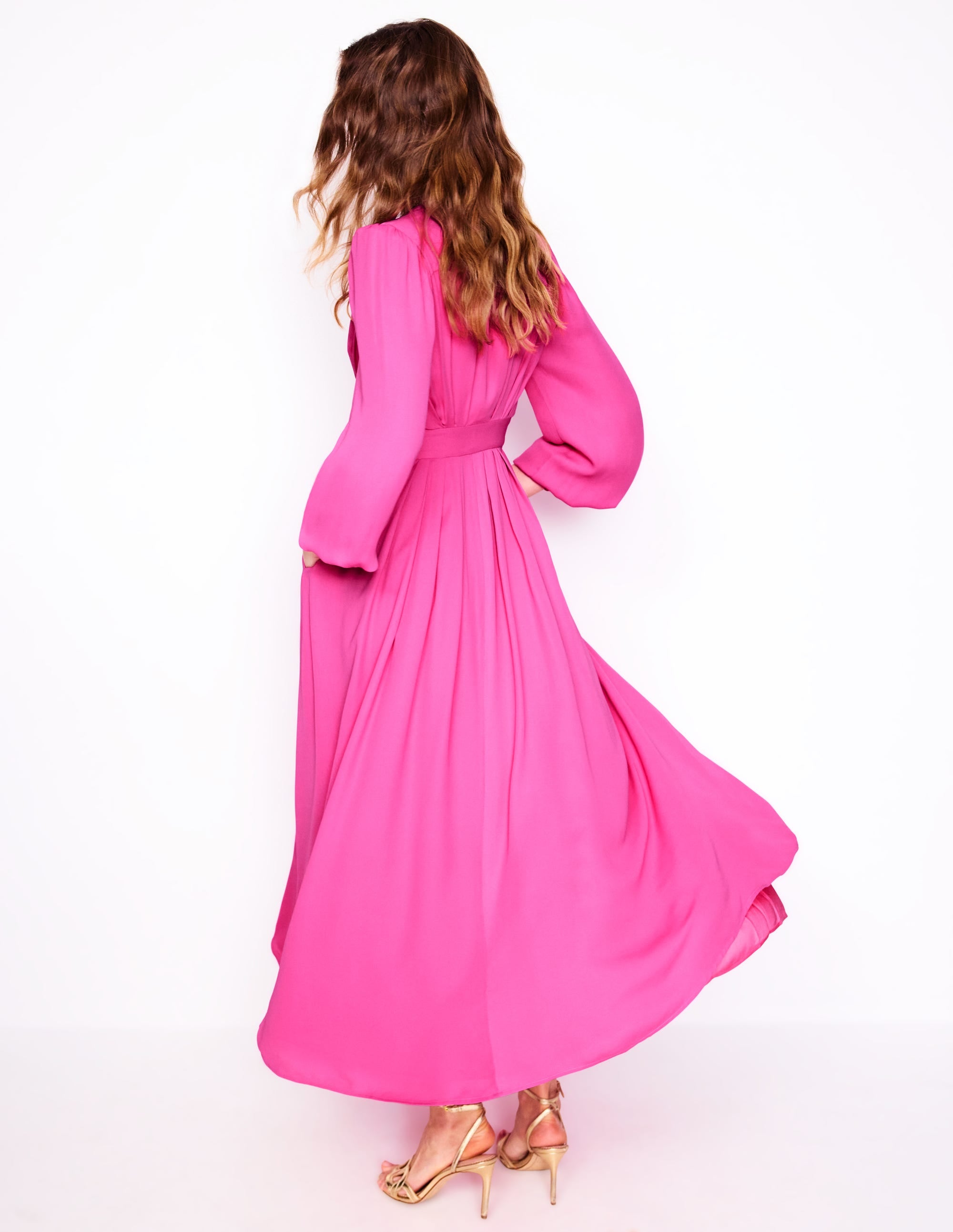 Pleat Detail Blouson Dress-Cosmos Pink - Image 3
