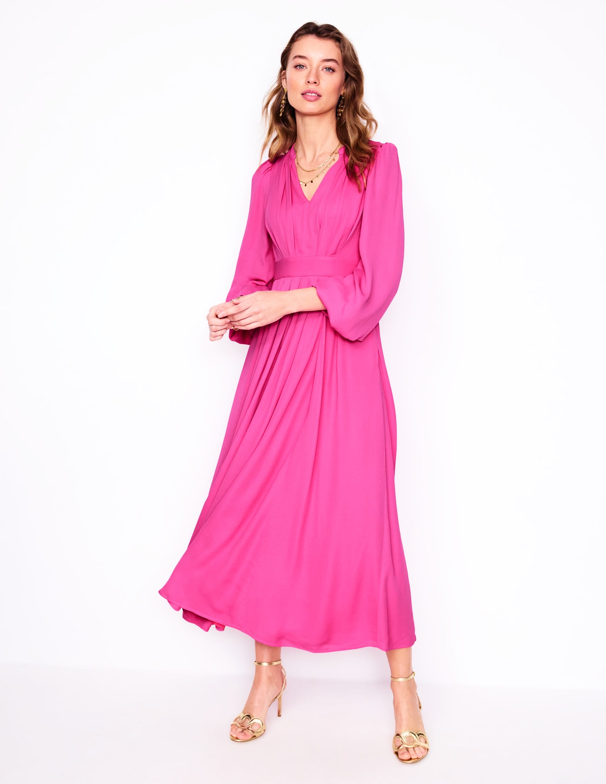 Pleat Detail Blouson Dress-Cosmos Pink - Image 4