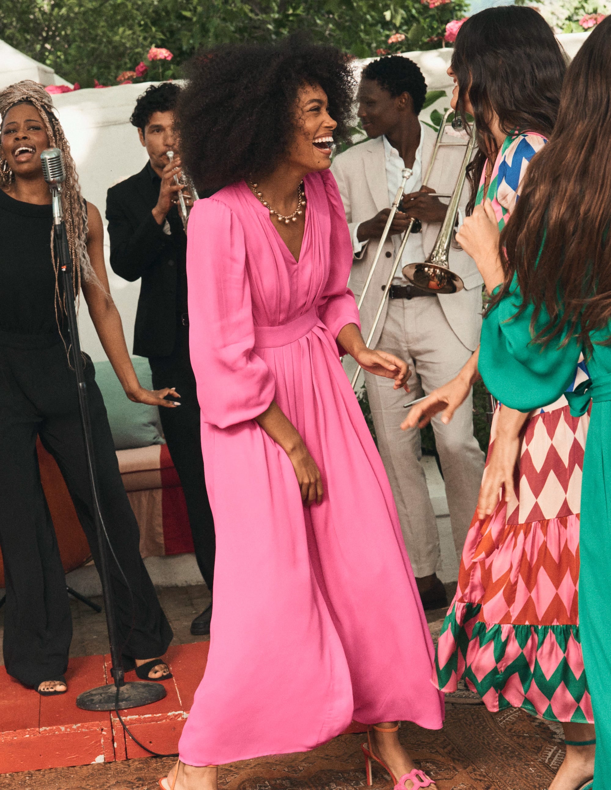 Pleat Detail Blouson Dress-Cosmos Pink - Image 5
