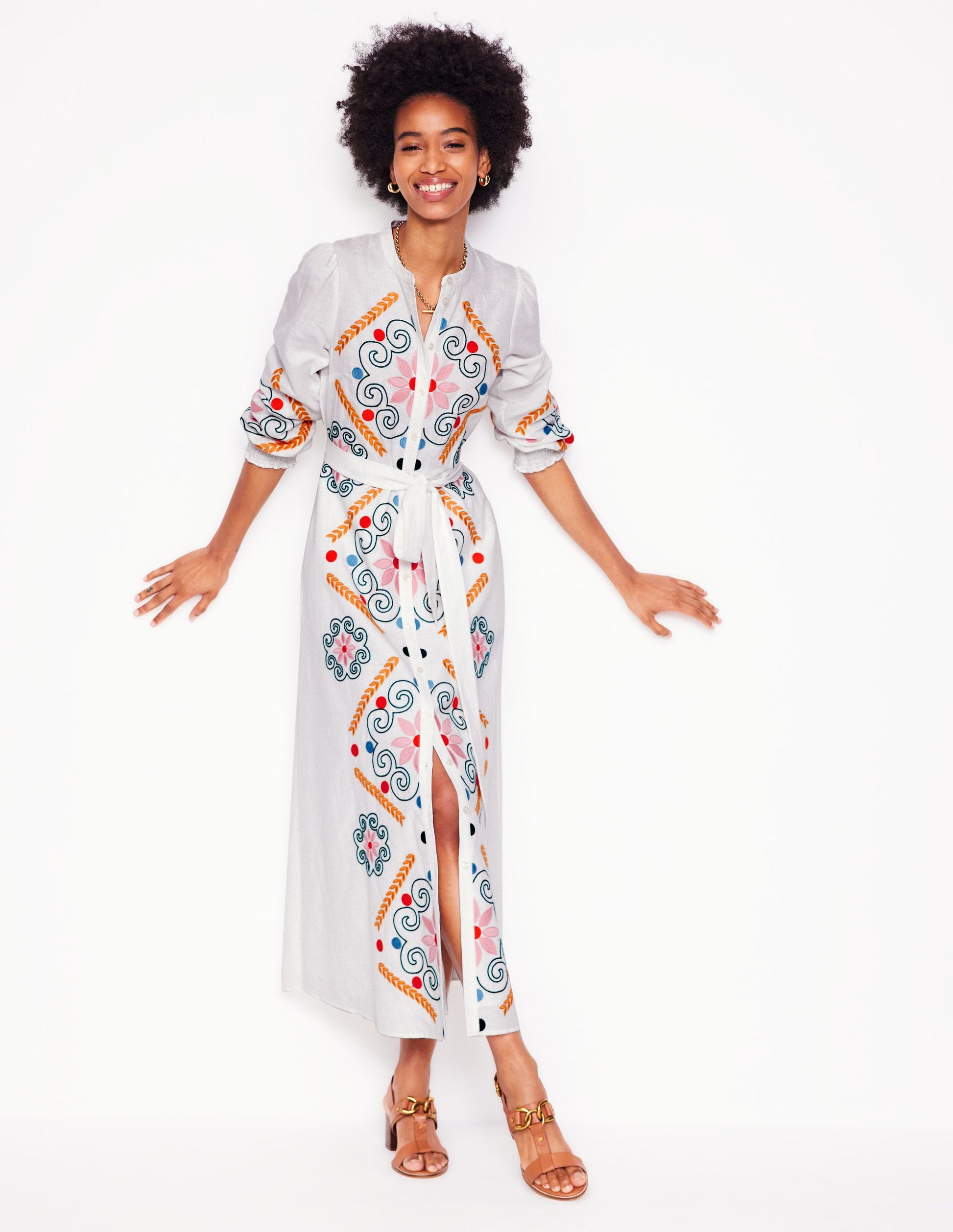 Ruby Linen Blend Shirt Dress-White Embroidery Ruby Linen Blend Shirt Dress-White Embroidery