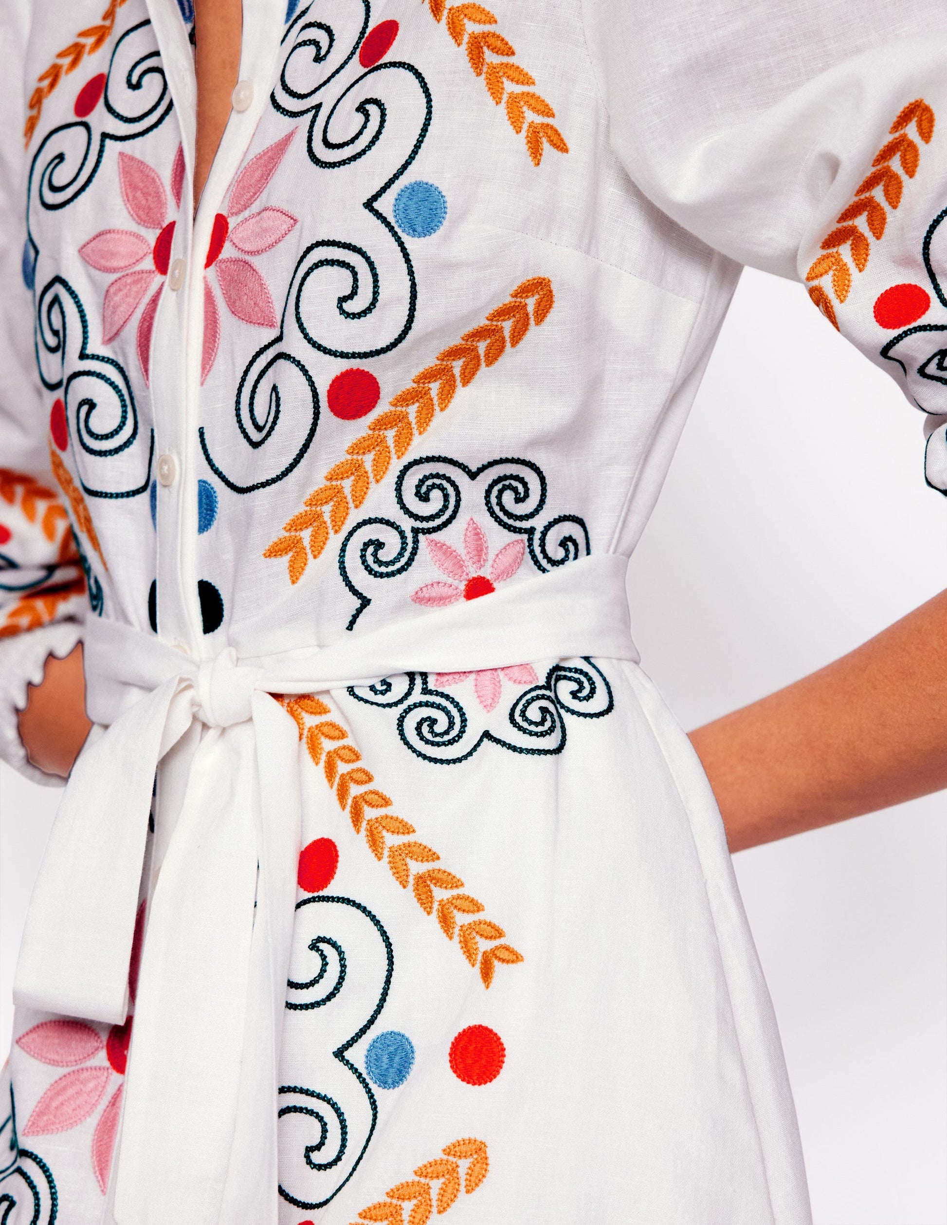 Ruby Linen Blend Shirt Dress-White Embroidery | Boden USA Ruby Linen Blend Shirt Dress-White Embroidery | Boden USA