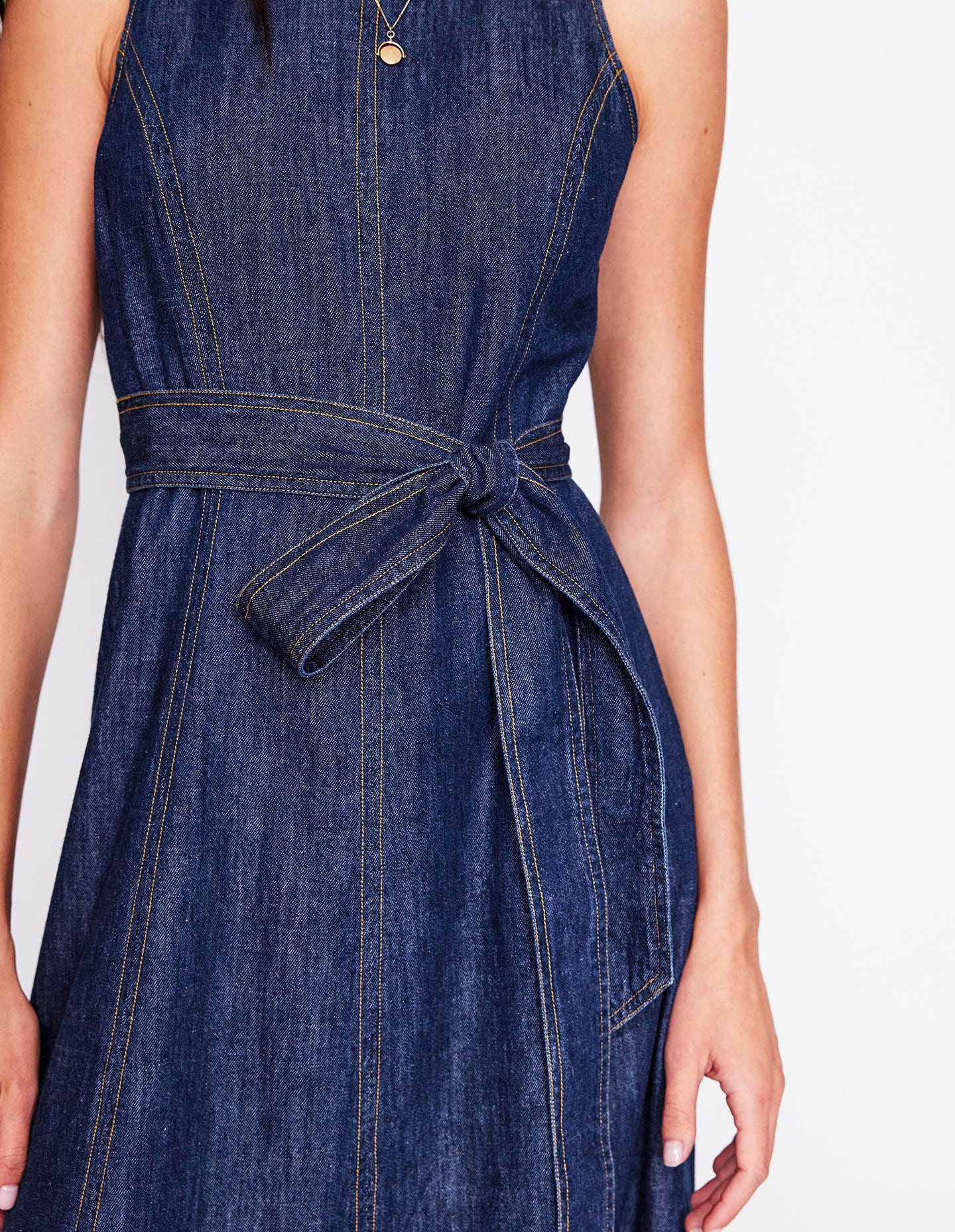 Sleeveless Denim Dress-Dark Vintage Denim Boden USA