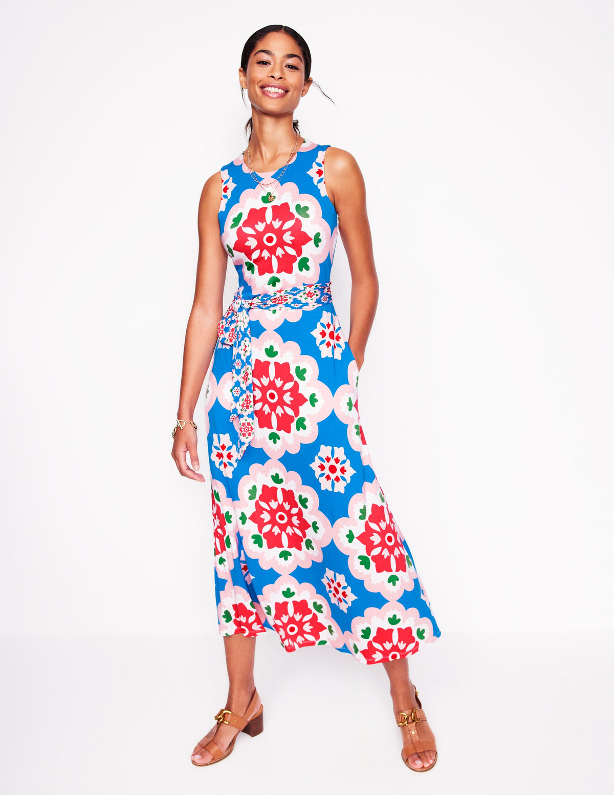 Grown On Tie Trapeze Dress-Cerulean Blue, Bloom Geo - Image 1