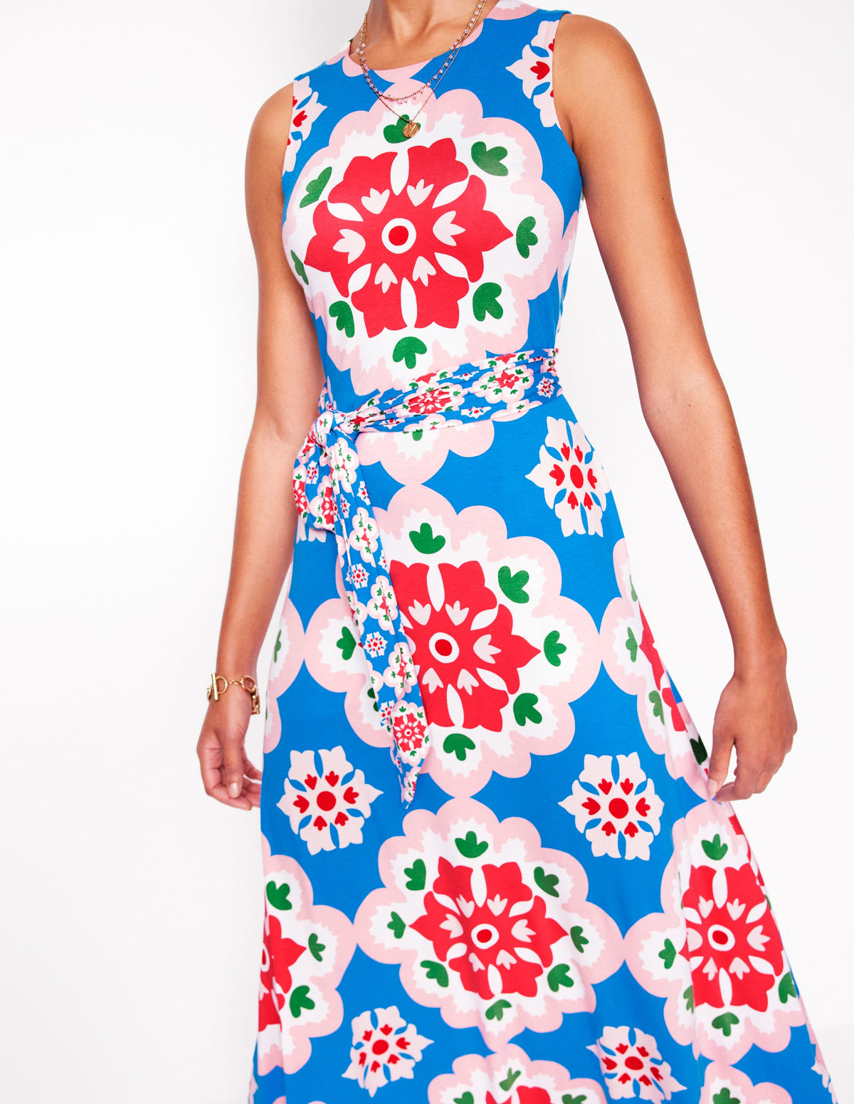 Grown On Tie Trapeze Dress-Cerulean Blue, Bloom Geo - Image 3