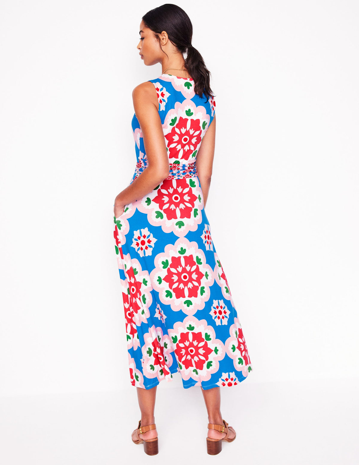 Grown On Tie Trapeze Dress-Cerulean Blue, Bloom Geo - Image 4