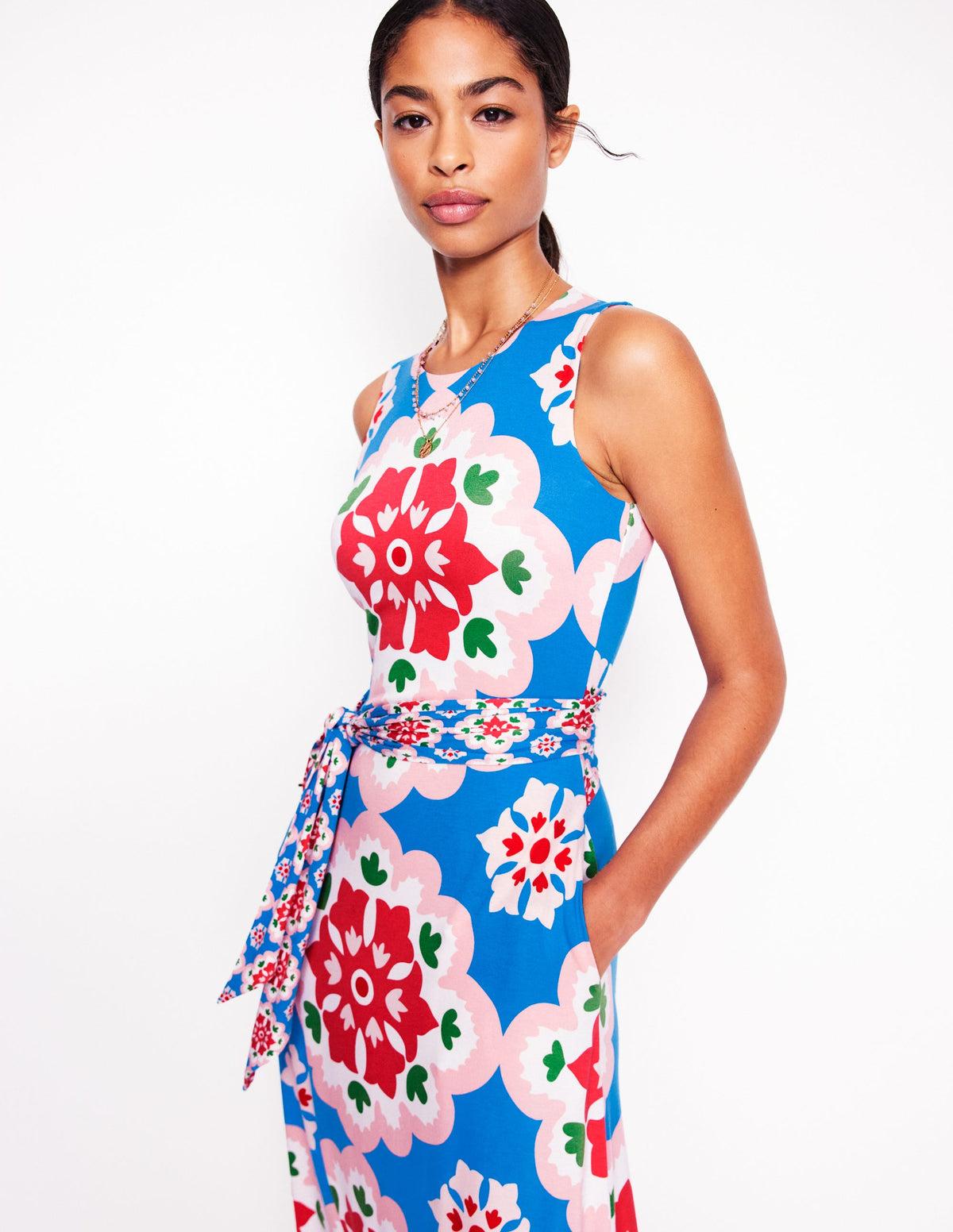 Grown On Tie Trapeze Dress-Cerulean Blue, Bloom Geo - Image 5