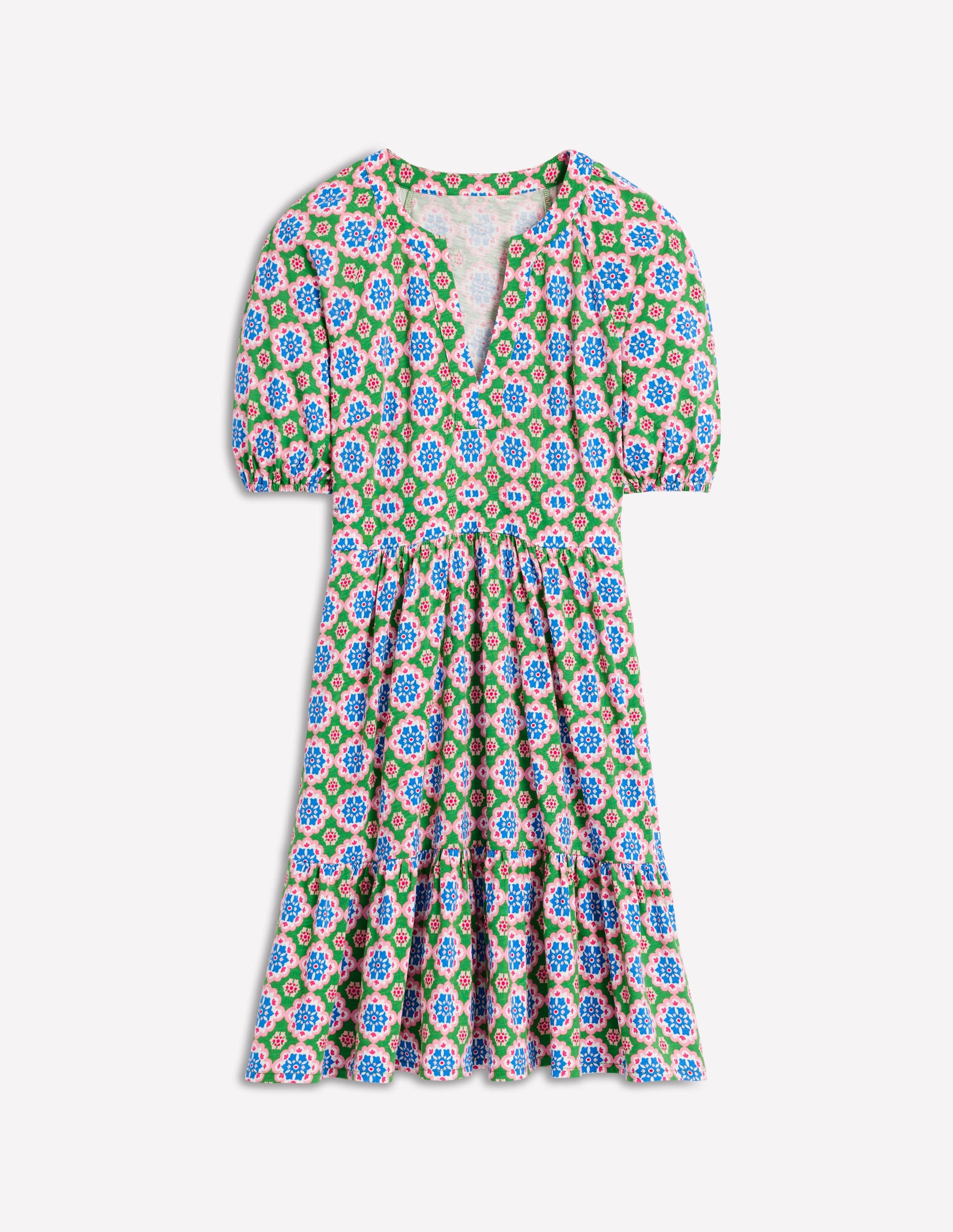 Piper Short Jersey Dress-Iguana Green, Bloom Geo - Image 5
