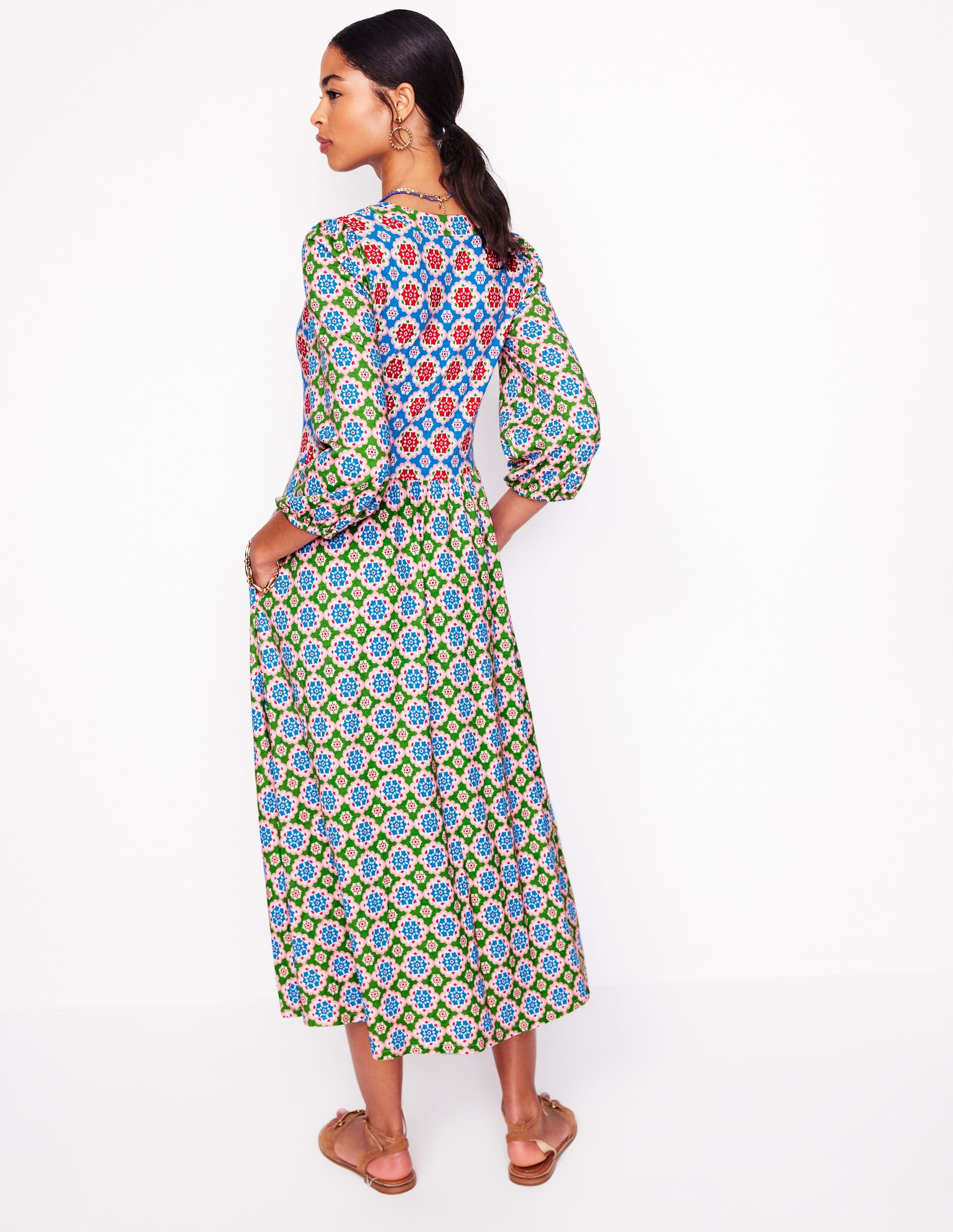 Notch Neck Midi Dress-Multi, Bloom Geo - Image 4