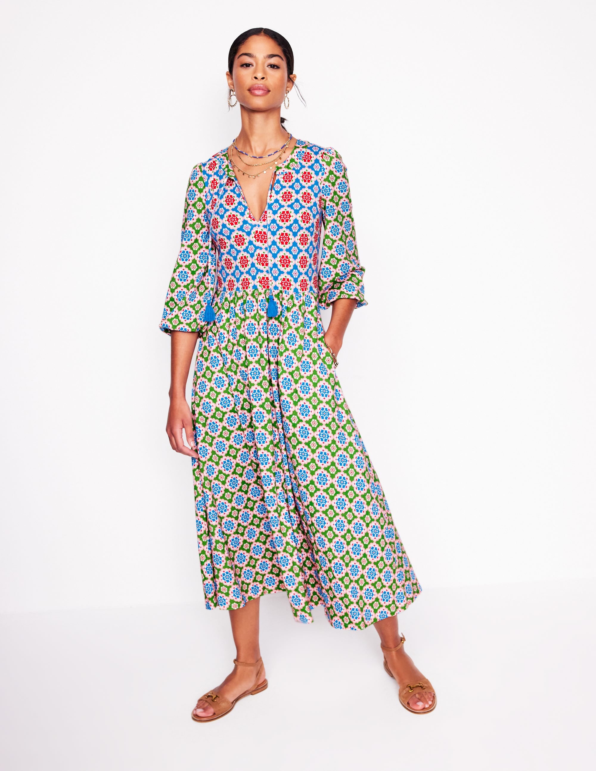 Notch Neck Midi Dress-Multi, Bloom Geo - Image 5