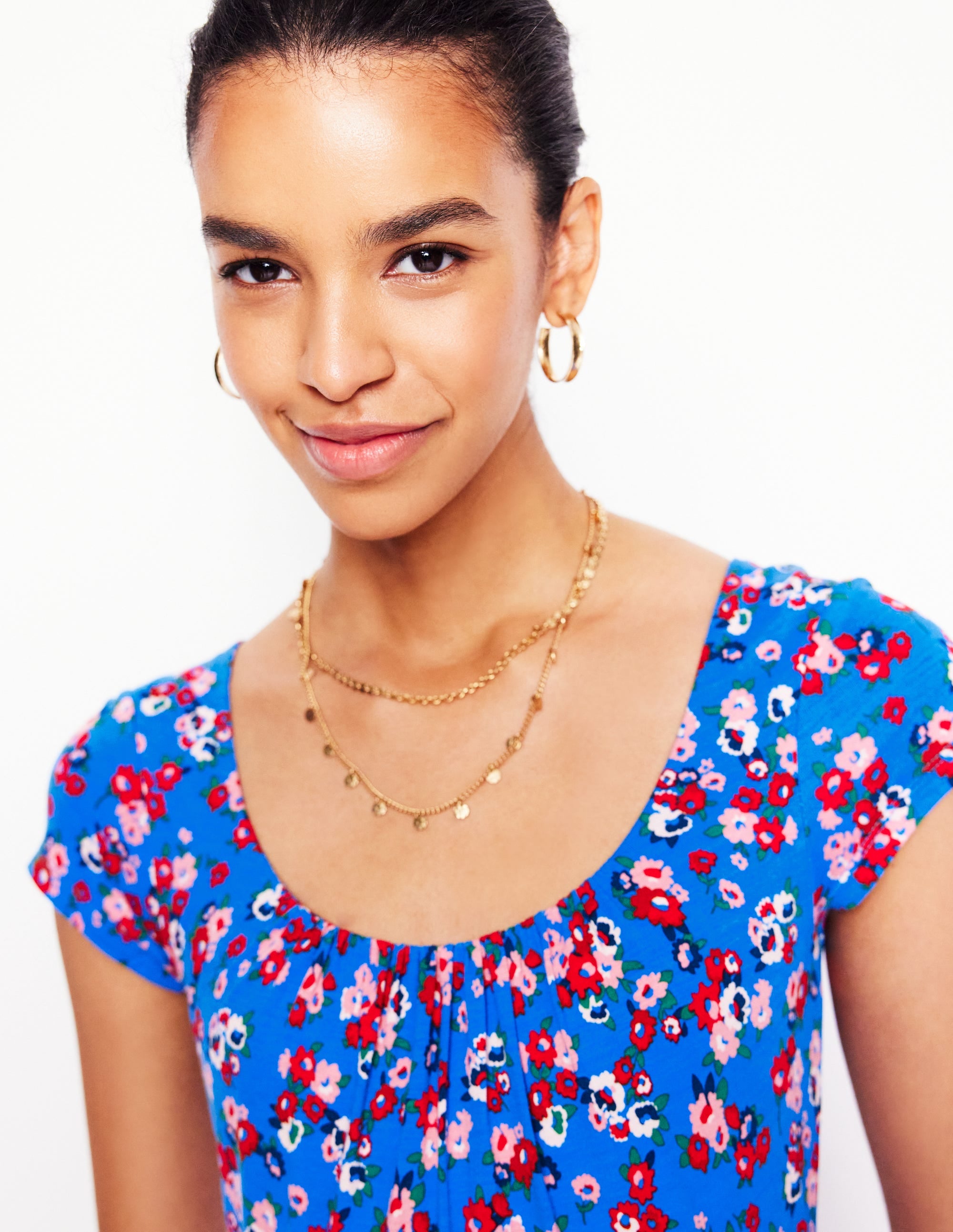 Samantha Scoop Jersey Dress-Cerulean Blue, Painterly Posy - Image 3