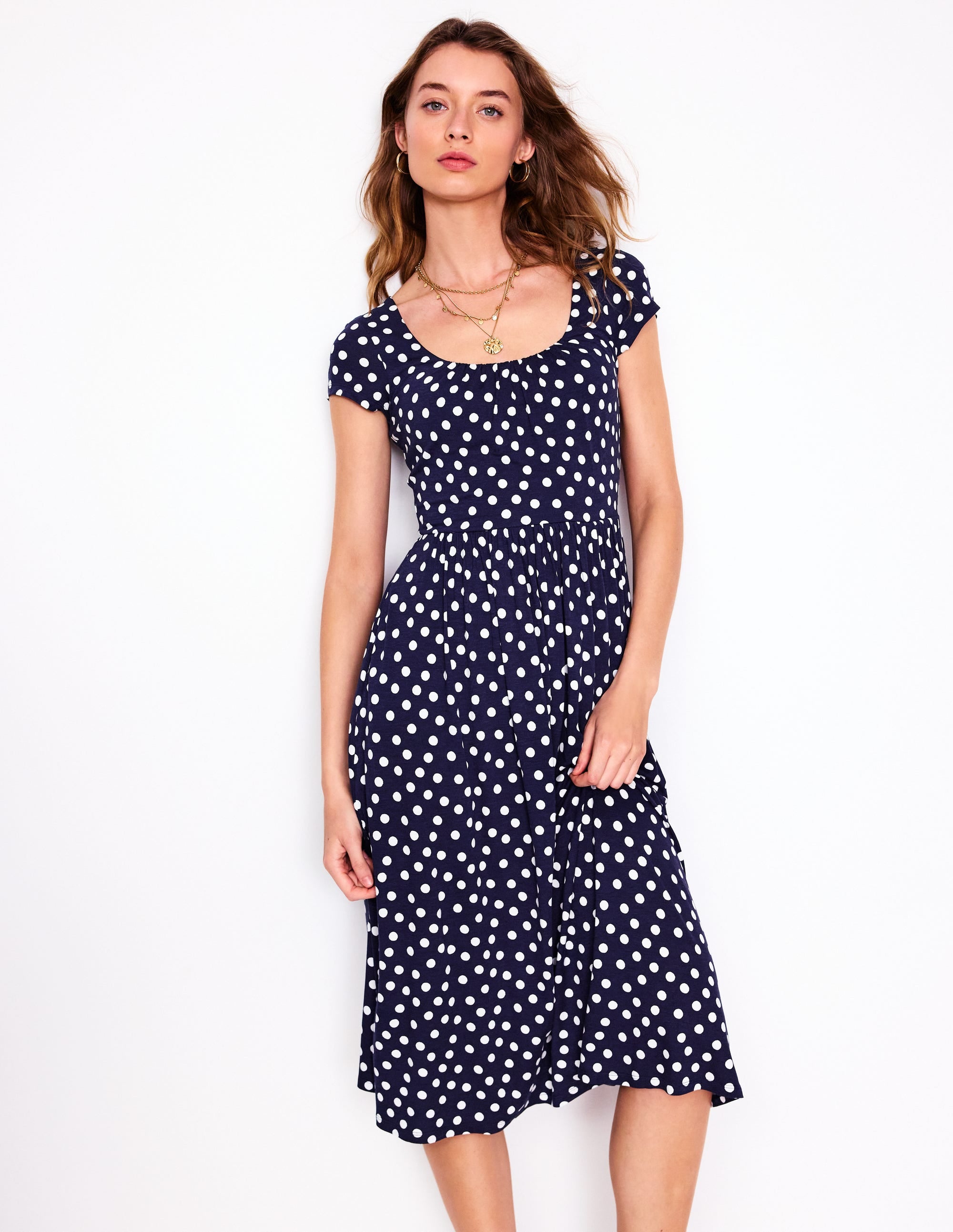 Samantha Scoop Jersey Dress-French Navy, Painted Dot - Image 1