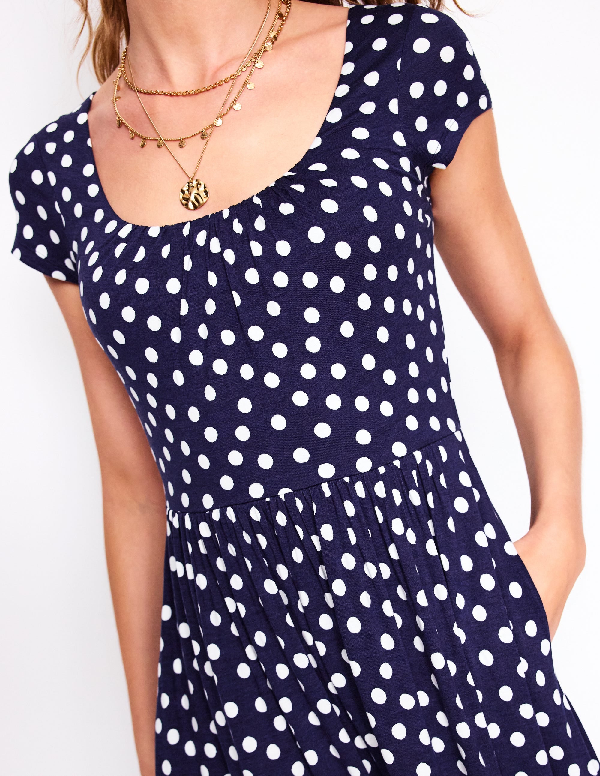 Samantha Scoop Jersey Dress-French Navy, Painted Dot - Image 2