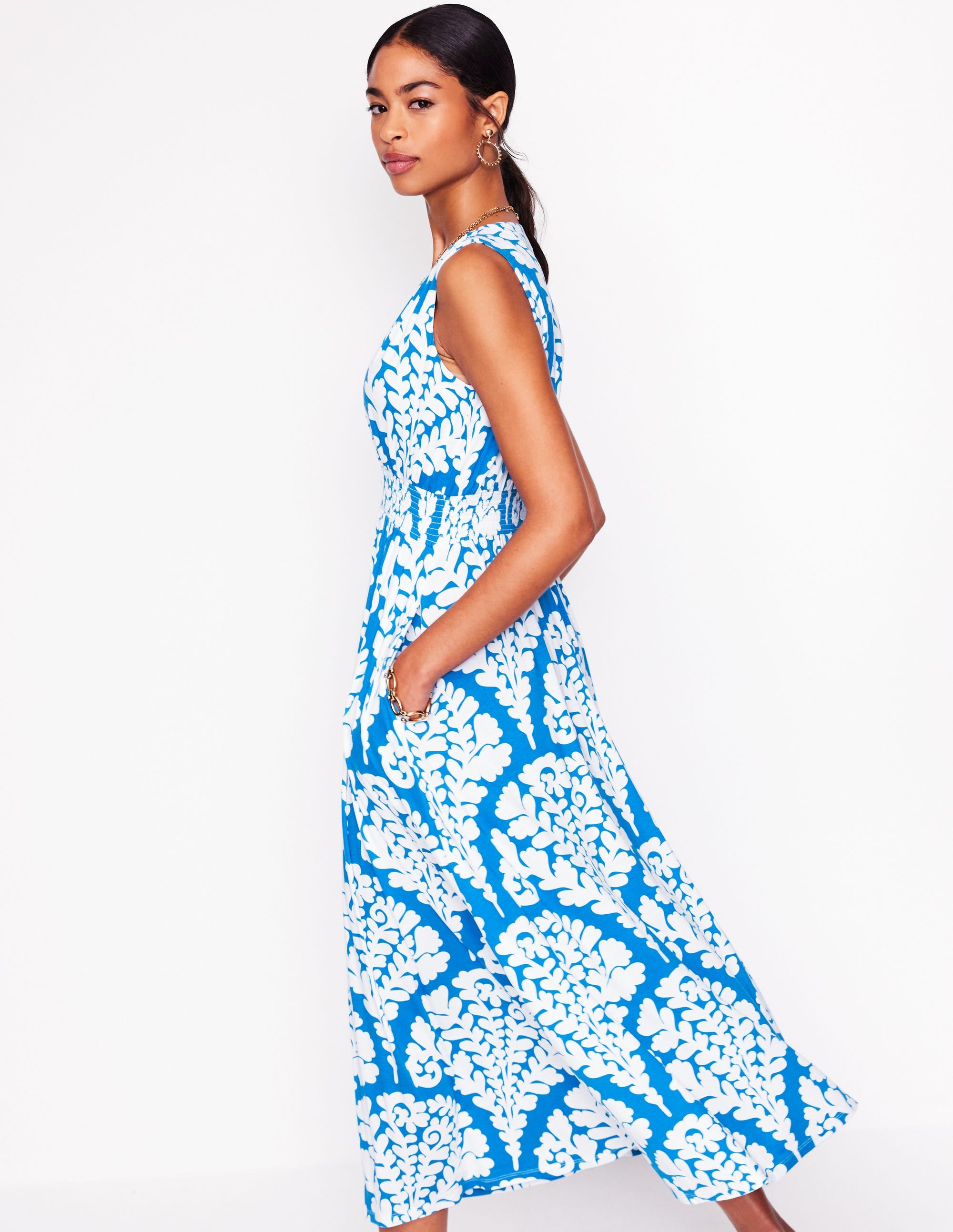 Paloma Jersey Maxi Dress-Cerulean Blue, Blossomy - Image 4