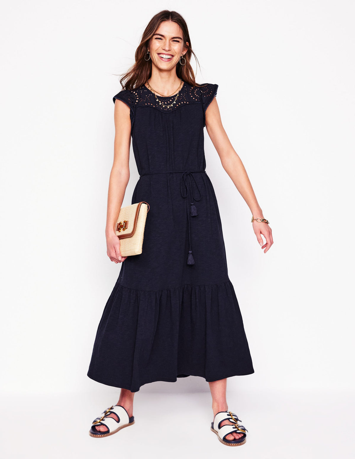 Juliet Broderie Midi Dress-Navy - Image 1
