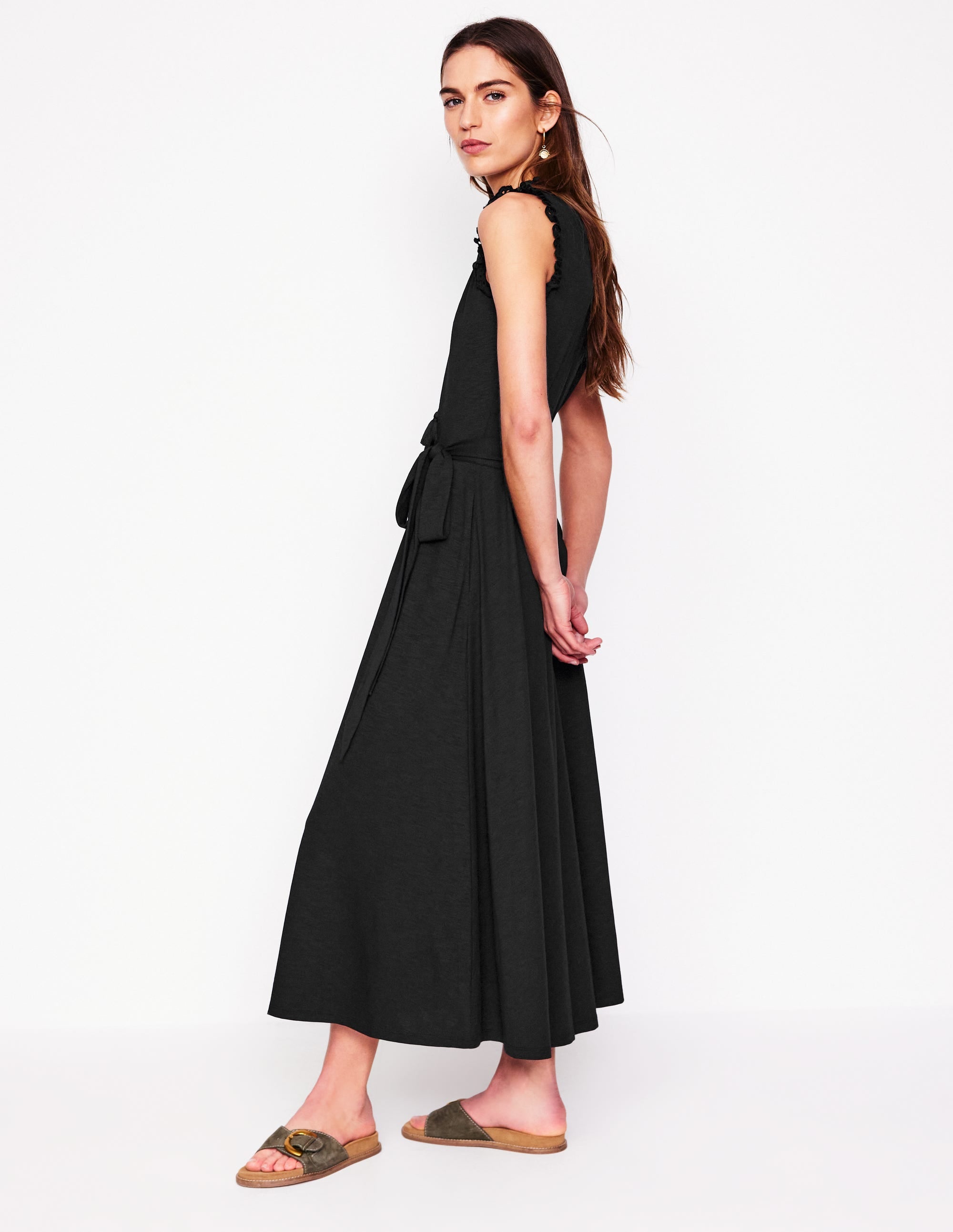 Aria Broderie Trim Midi Dress-Black - Image 1