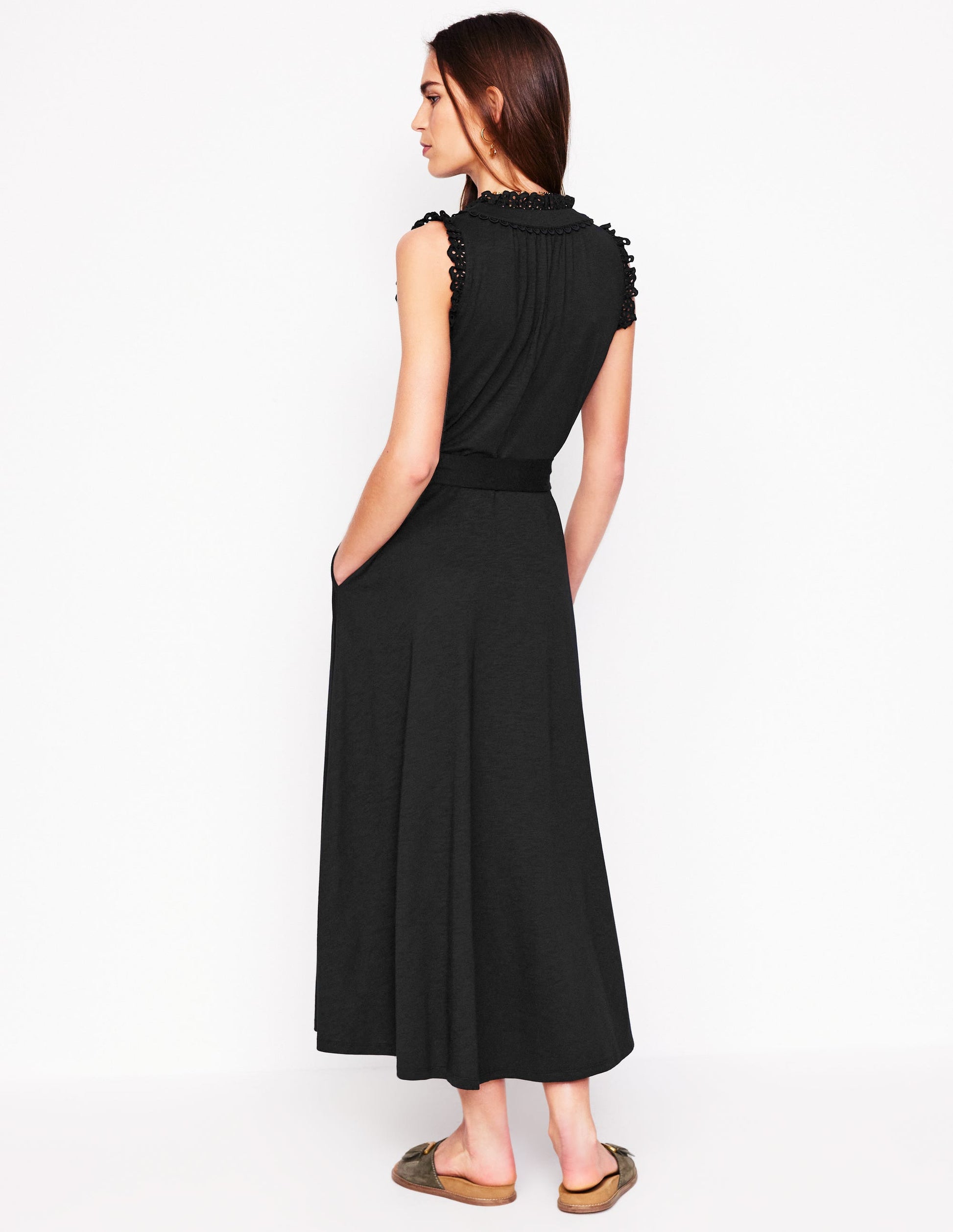 Aria Broderie Trim Midi Dress-Black-3