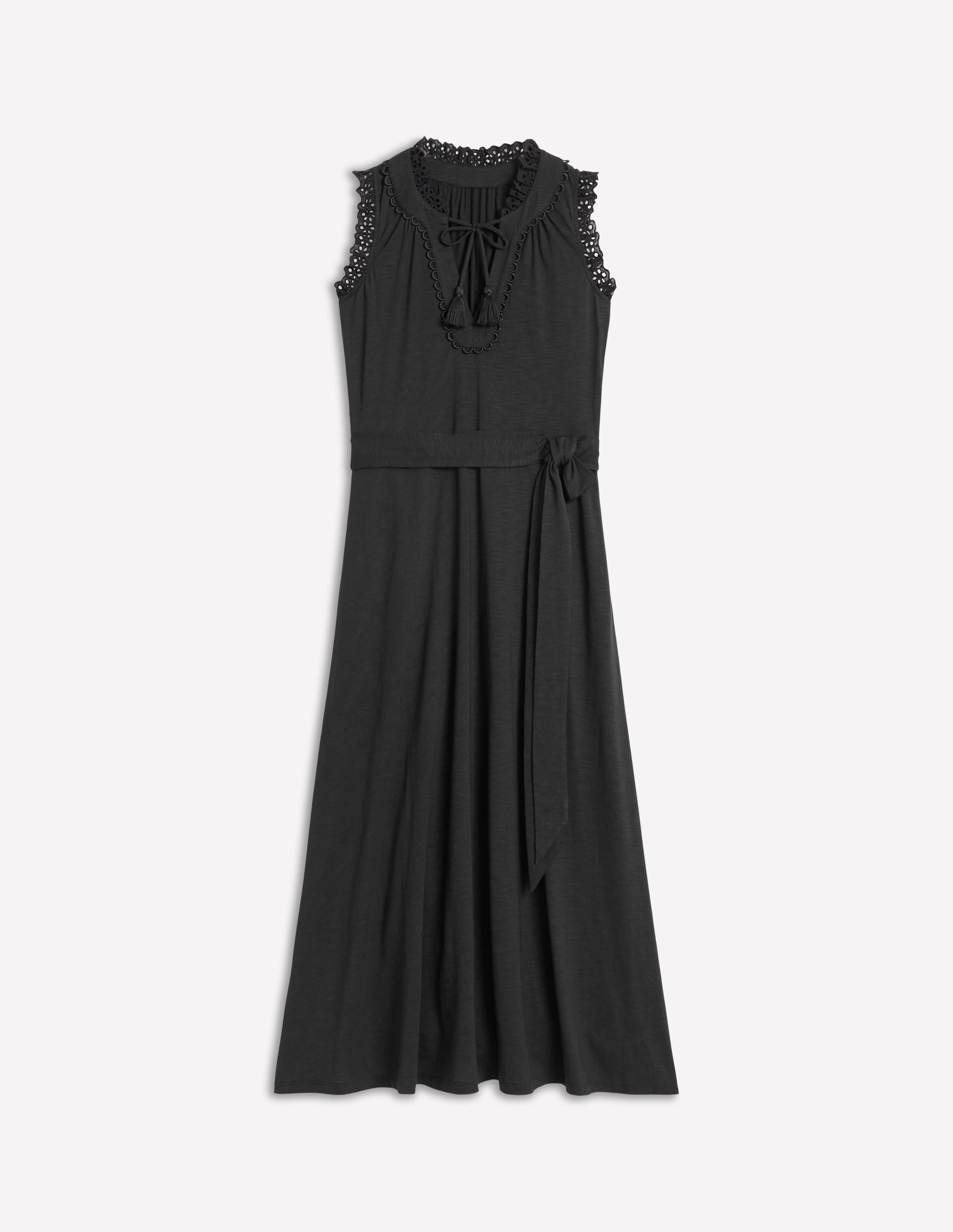 Aria Broderie Trim Midi Dress-Black - Image 5