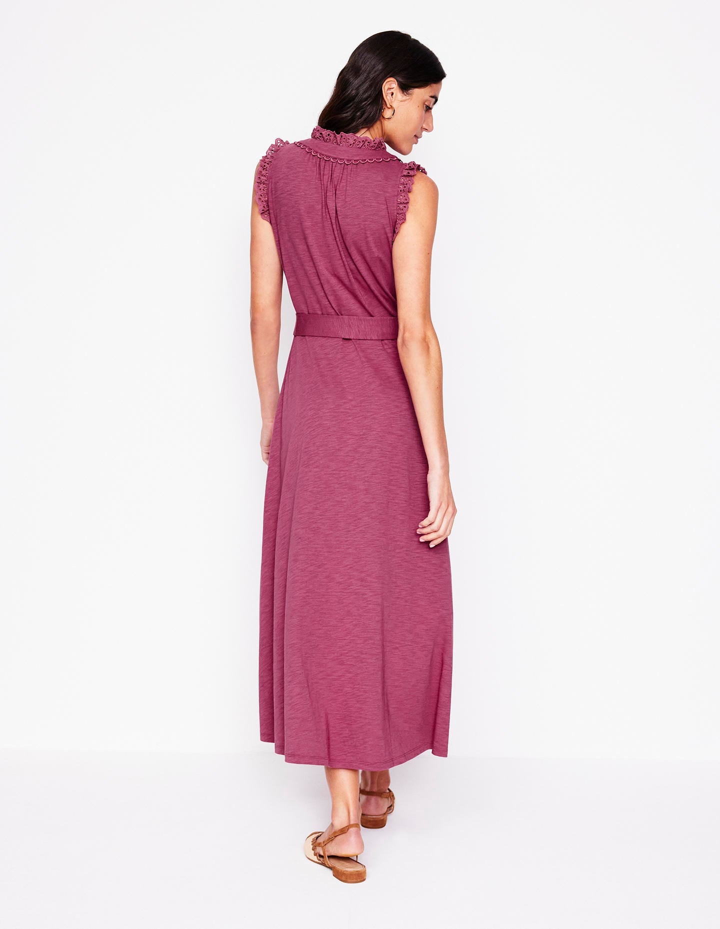 Aria Broderie Trim Midi Dress-Plum Purple - Image 3