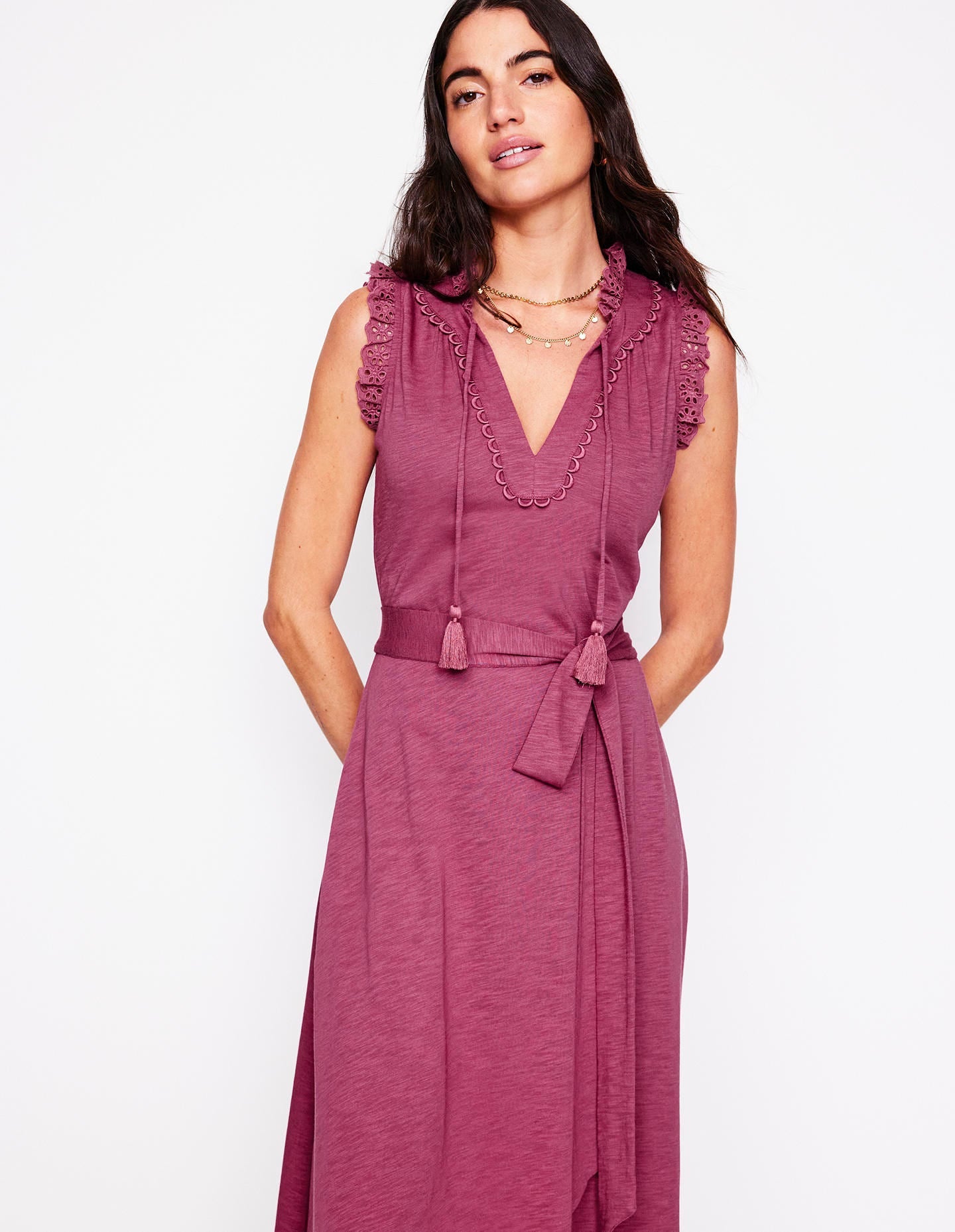 Aria Broderie Trim Midi Dress-Plum Purple - Image 4
